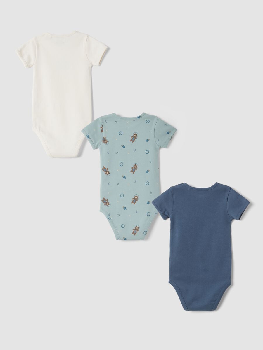 3-pack organic cotton baby bodysuits in aqua blue, navy and ivory, crew neck_1