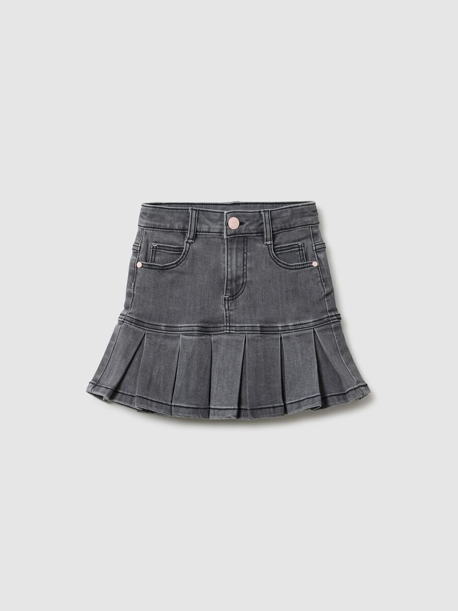 Grey elasticated denim skirt for girls with regular fit_0