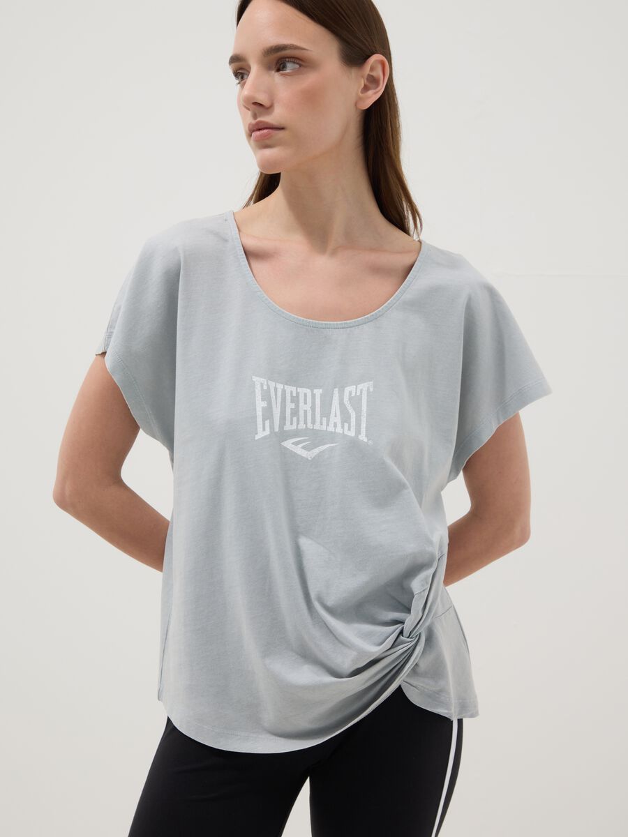 T-shirt in puro cotone grigia regular fit con annodatura_0
