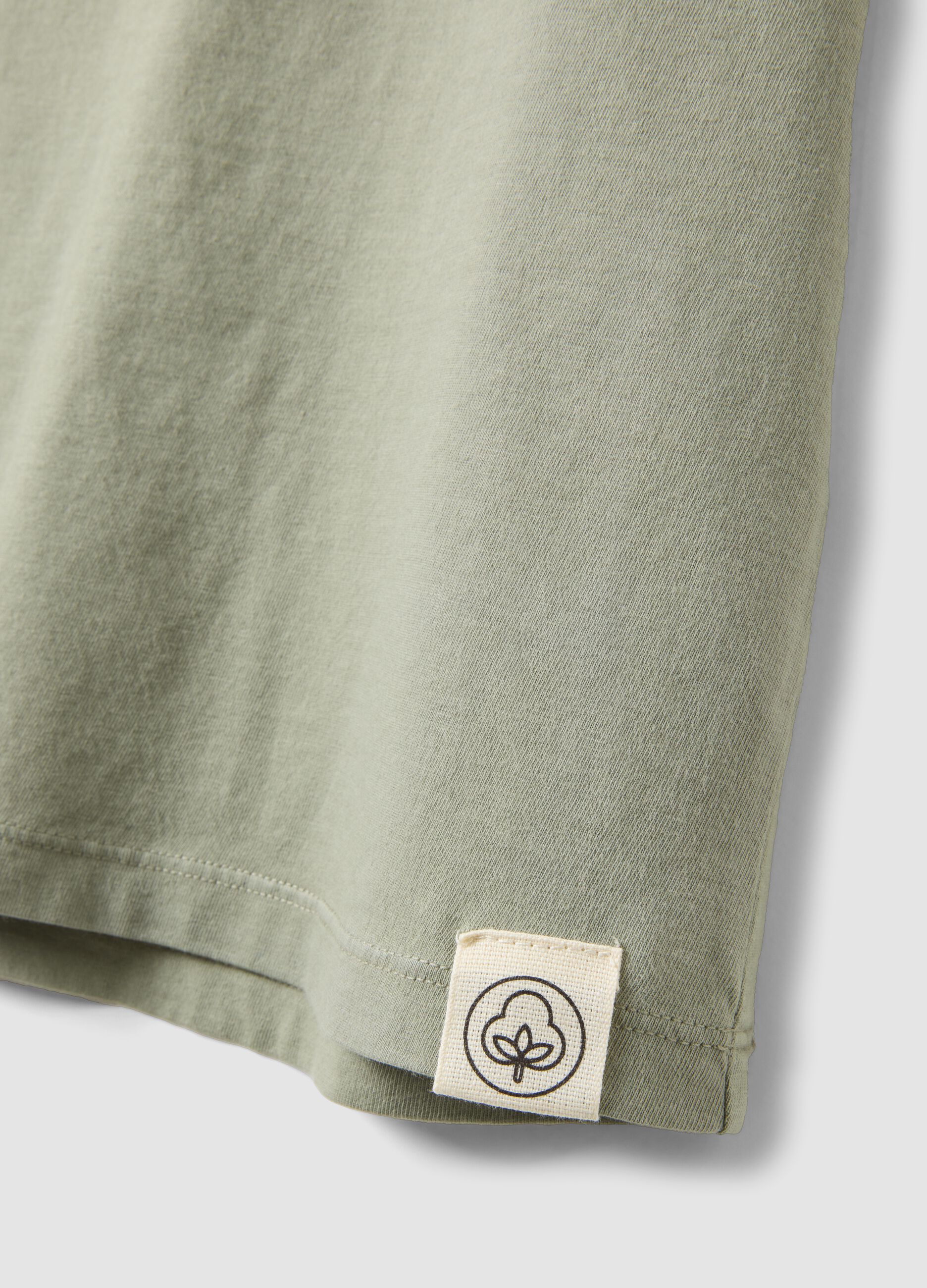 Green pure cotton regular-fit short-sleeve T-shirt