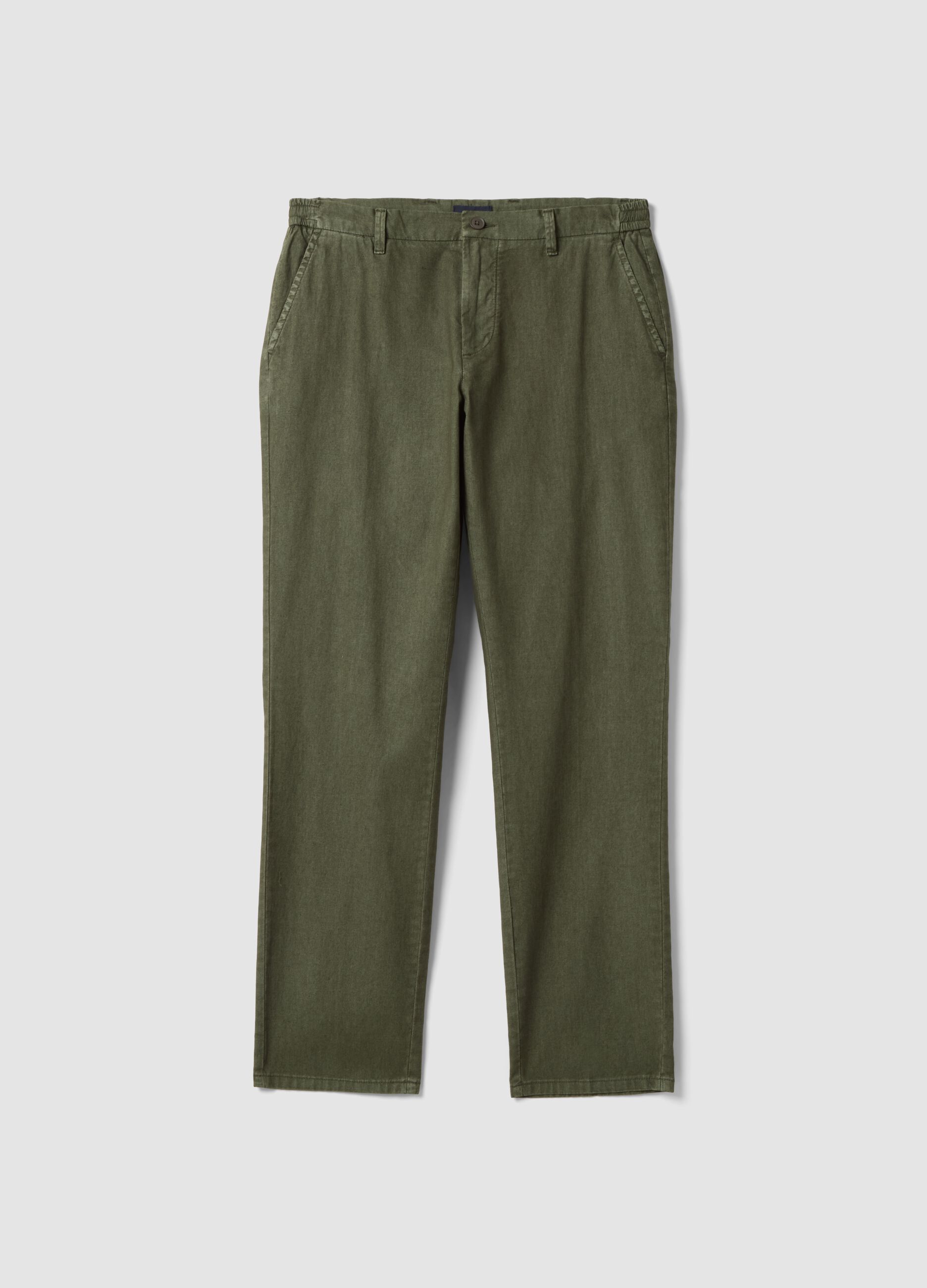 Green linen and cotton blend regular-fit chino trousers