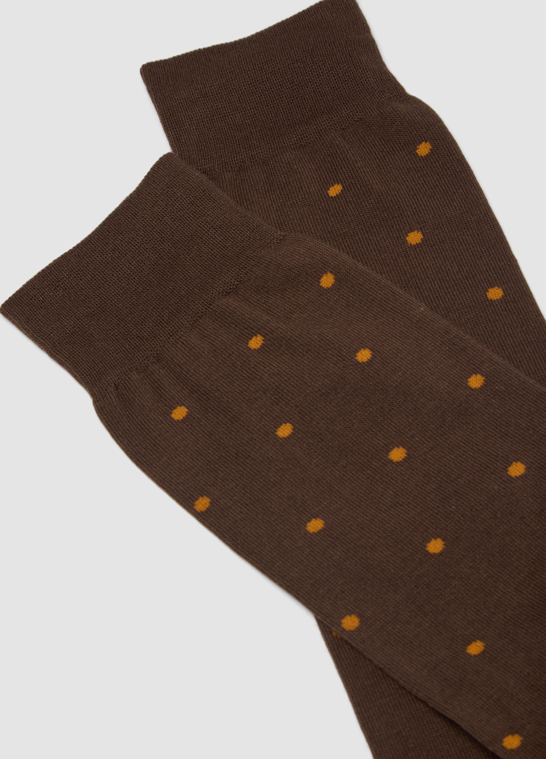 Brown polka dot stretch cotton knee-high socks