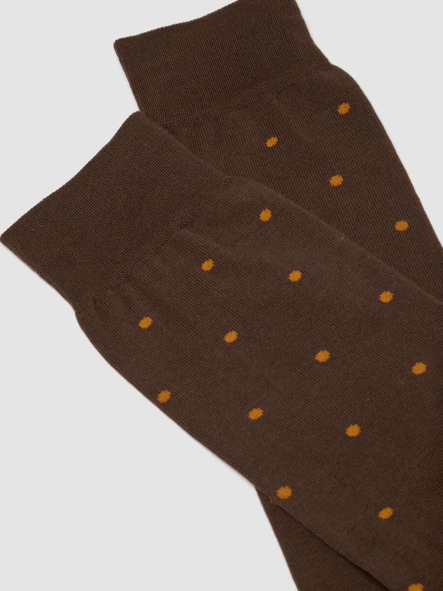 Brown polka dot stretch cotton knee-high socks_1