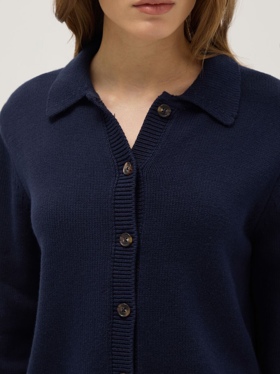 Blue cardigan with polo collar in pure cotton regular fit_3