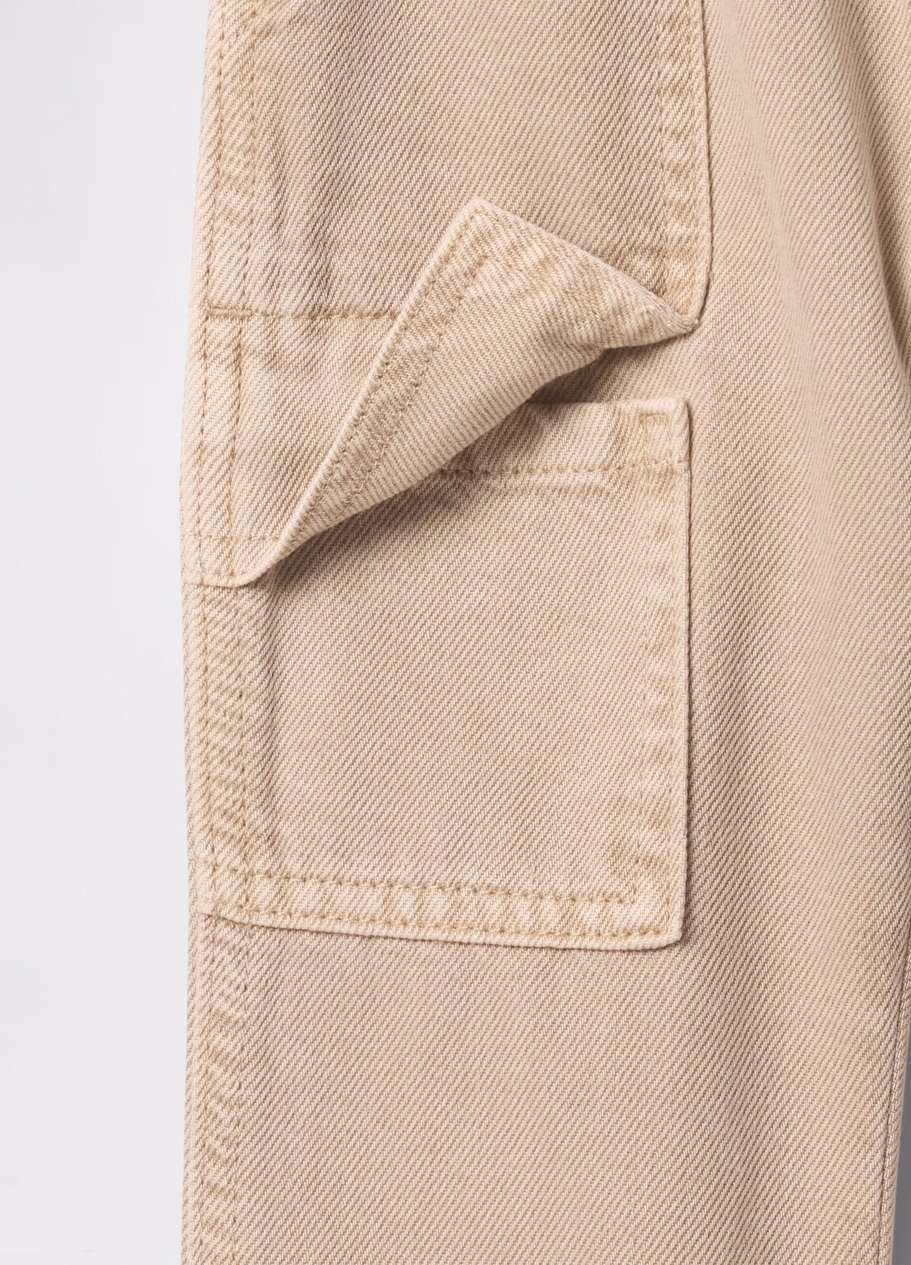 Beige cargo trousers in cotton and Lyocell with drawstring