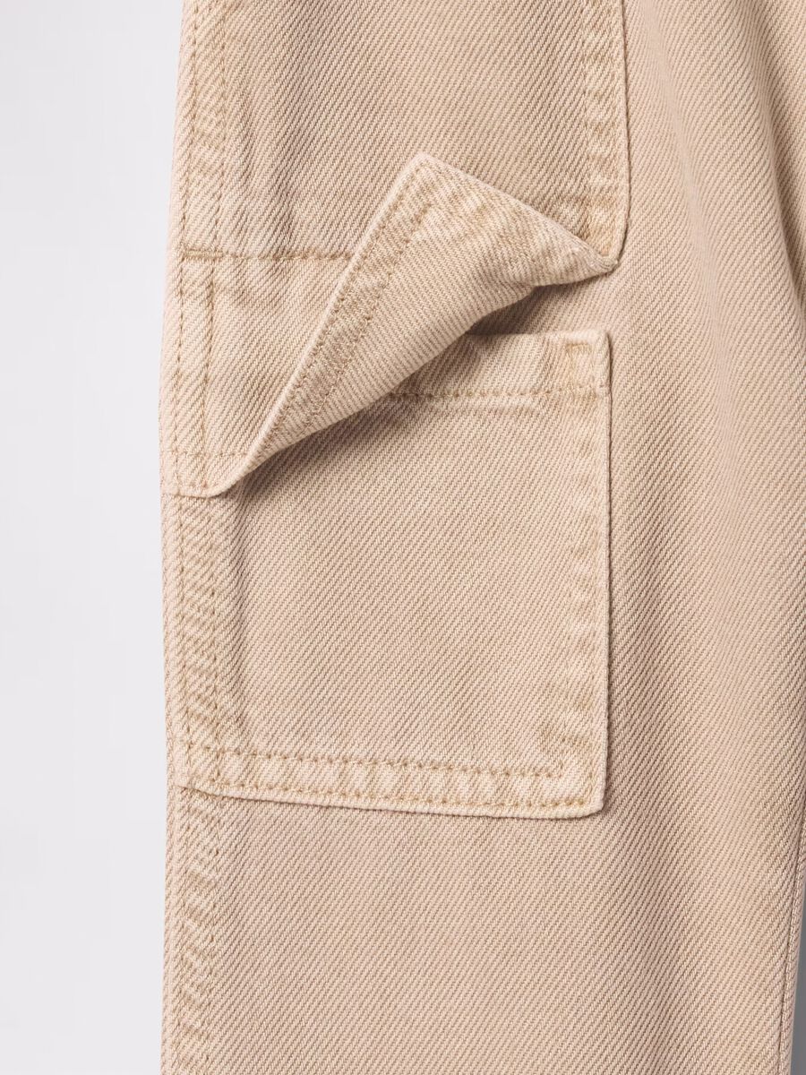Beige cargo trousers in cotton and Lyocell with drawstring_3