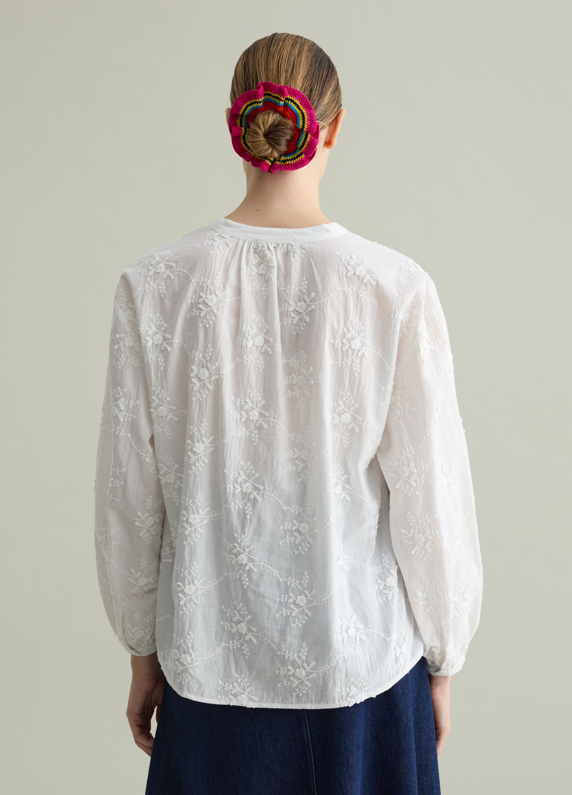 Shirt with all-over floral embroidery