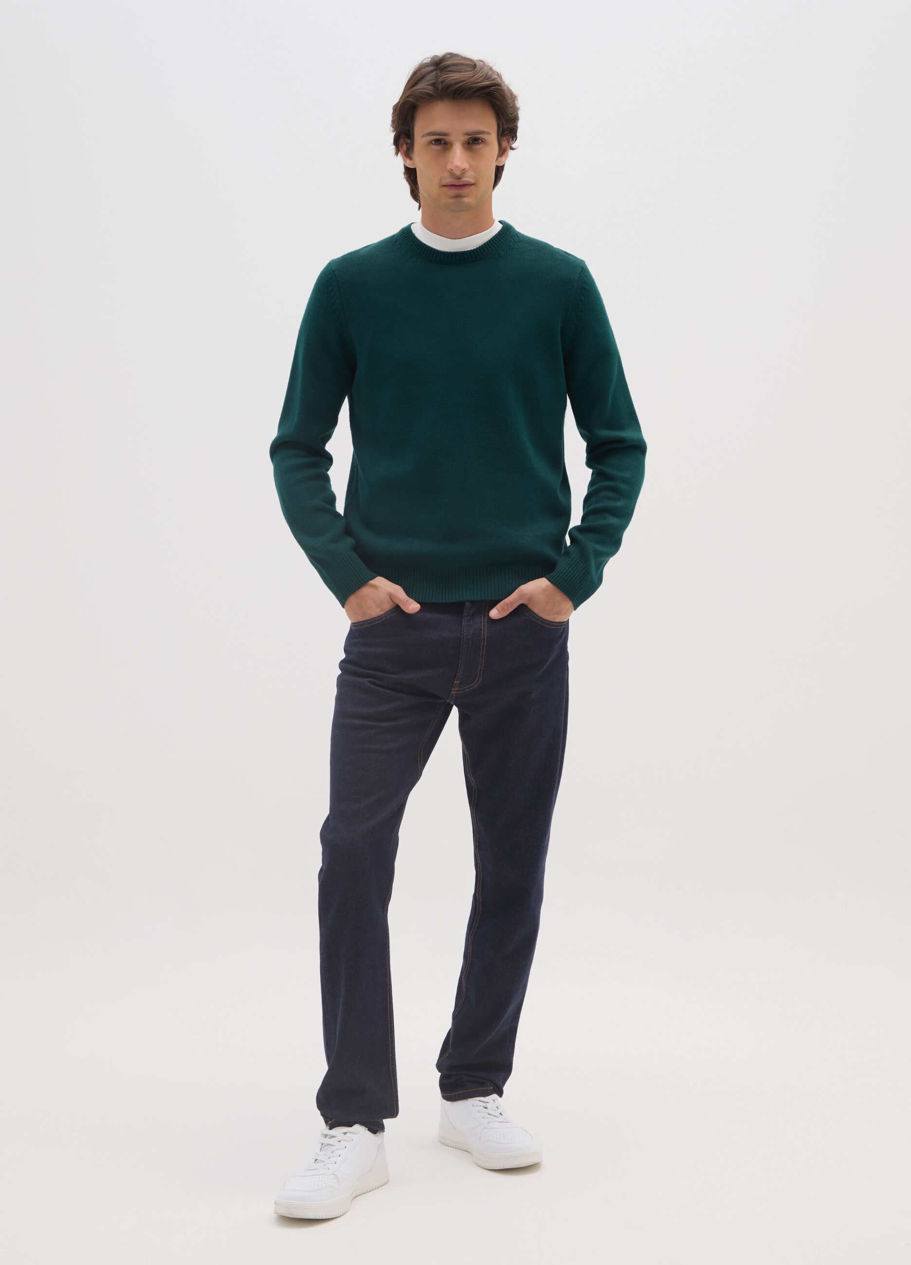 Regular fit green crewneck jumper