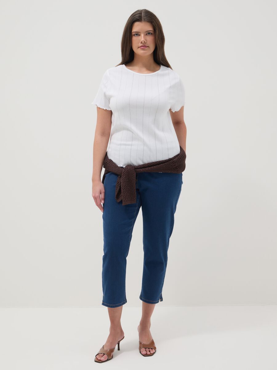 White pure cotton striped regular fit T-shirt_2