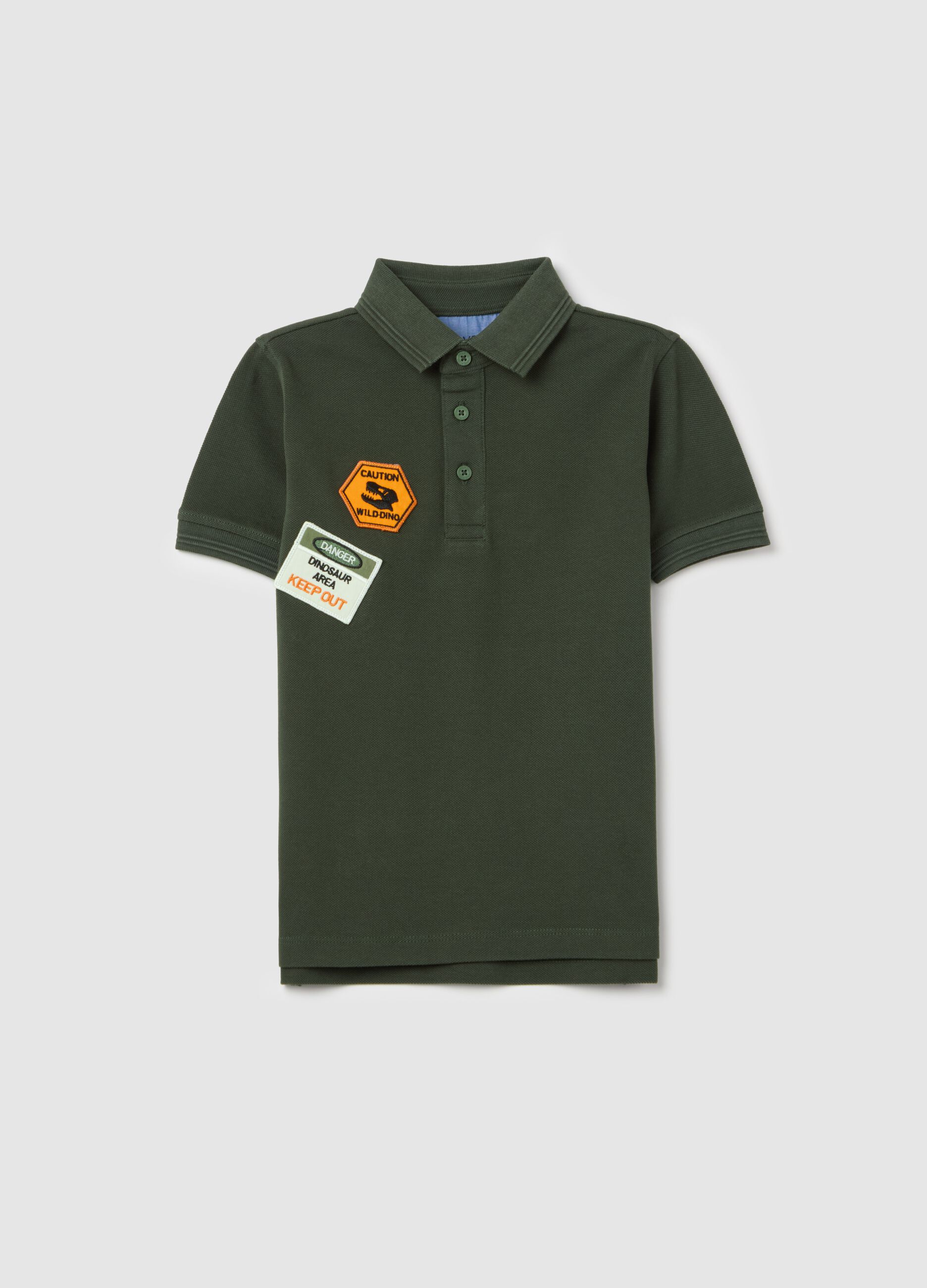 Piquet polo shirt with patch and "Going to Discover" print