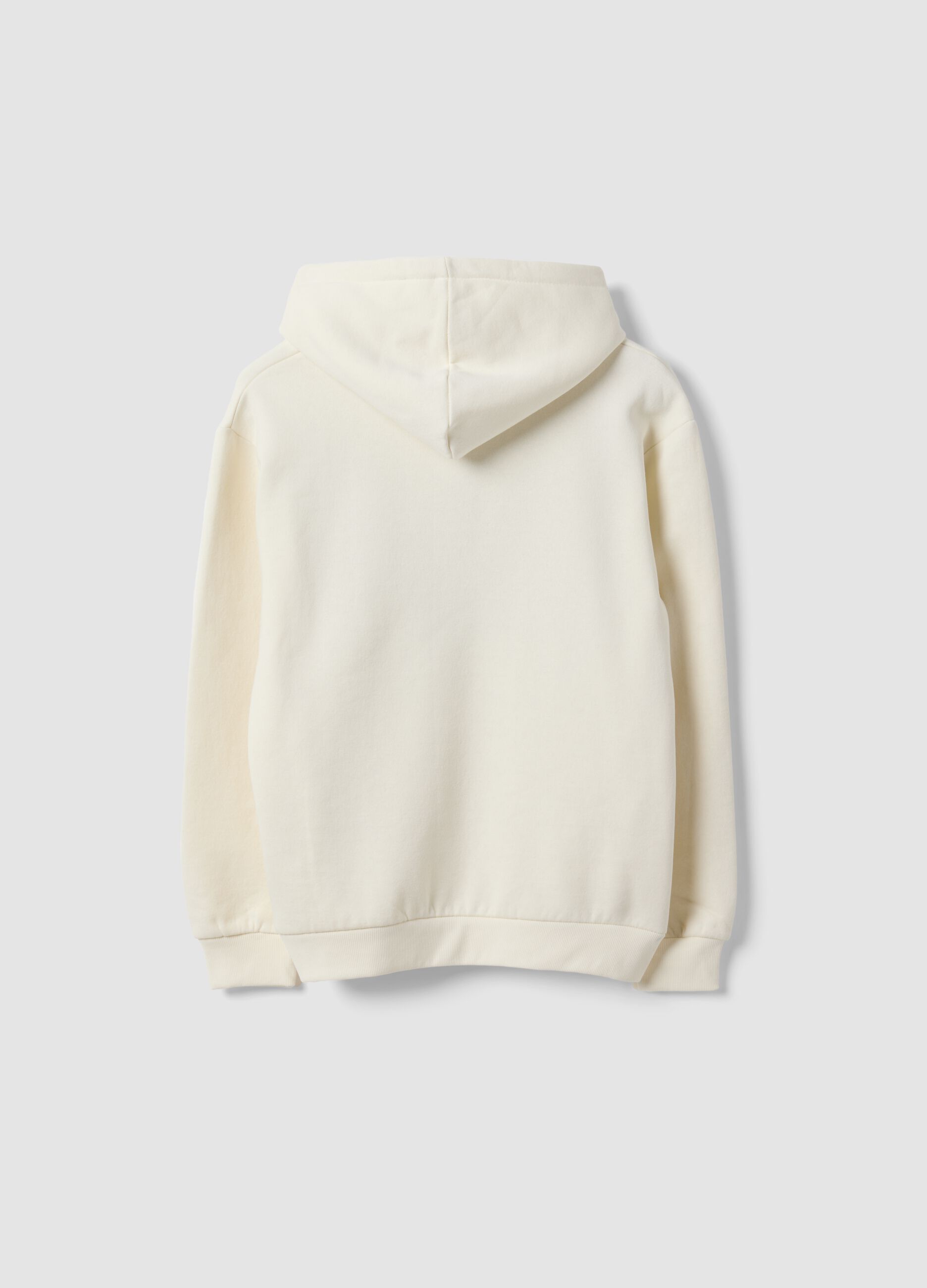 White cotton-blend hoodie with print, regular fit