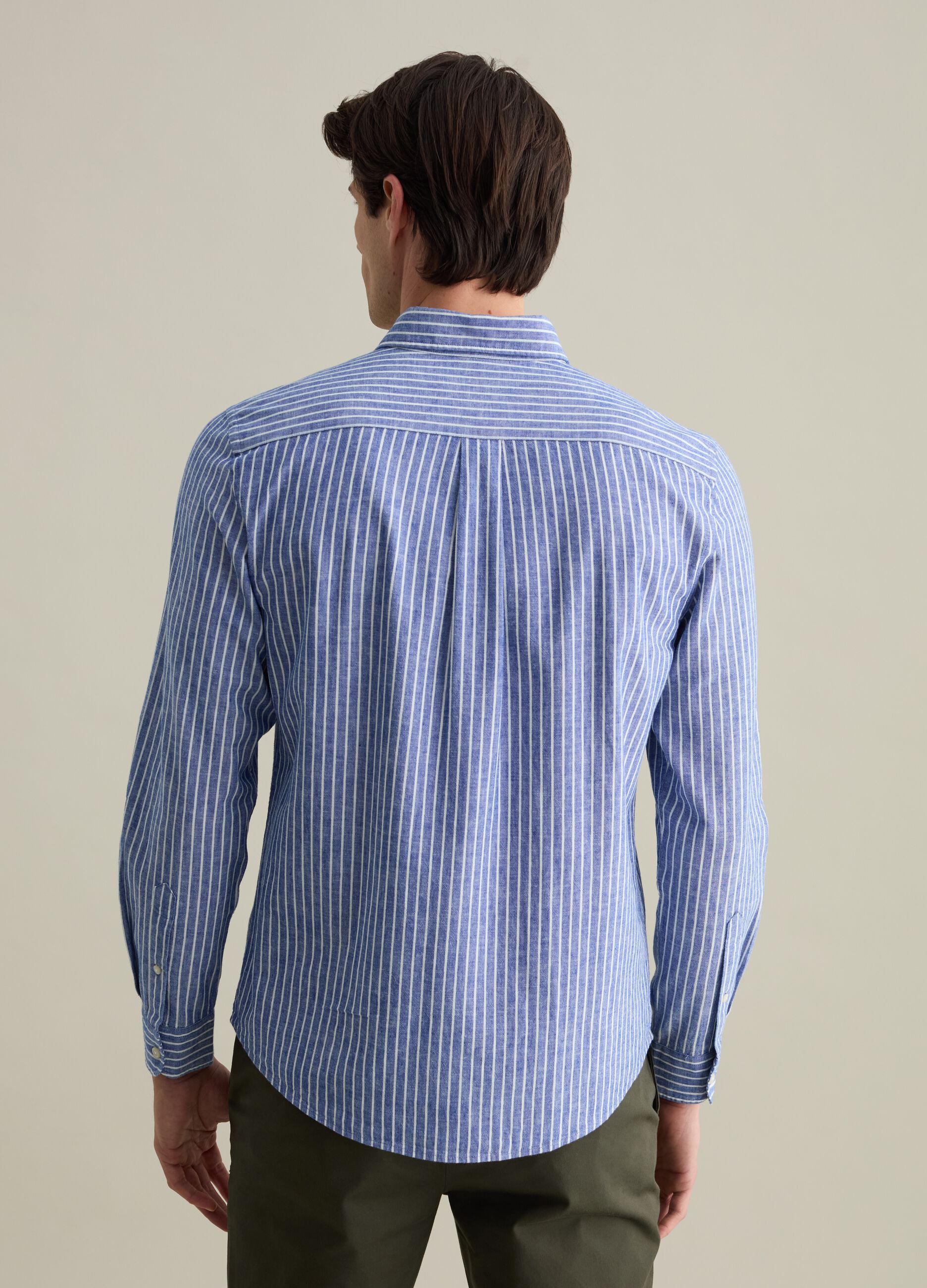Striped regular-fit shirt in cotton and linen