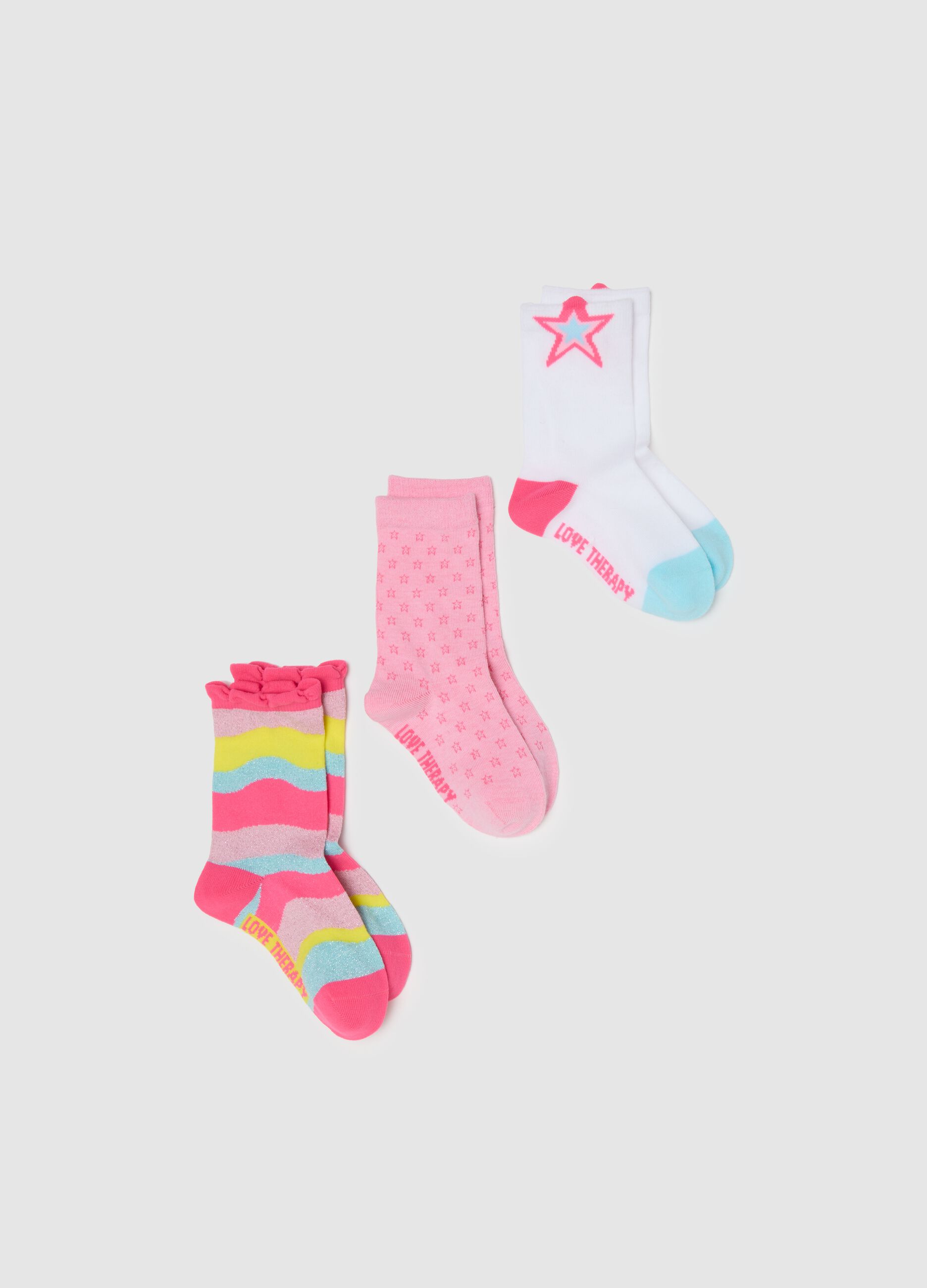 Girl's Regular Fit Multicolour Cotton Blend Socks Tripack