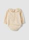 Beige pure cotton baby girl bodysuit with frill collar and floral print_1