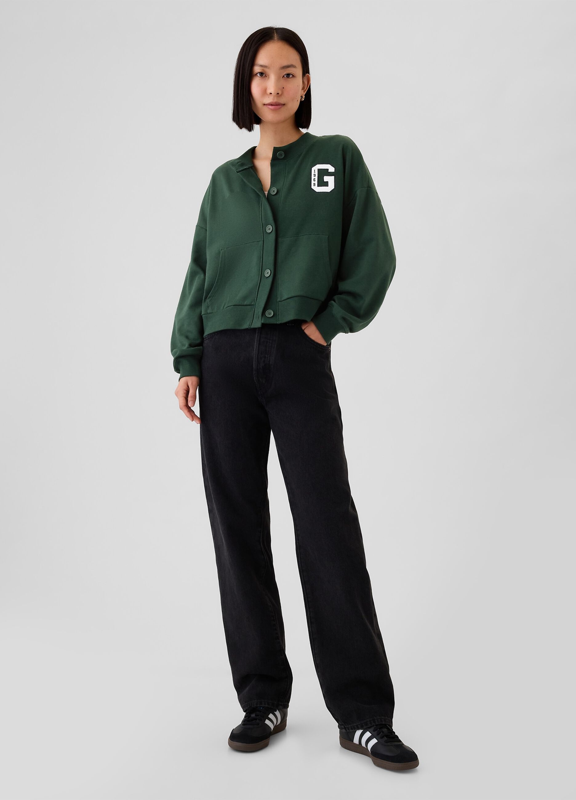 Oversized sweatshirt with buttons and logo embroidery
