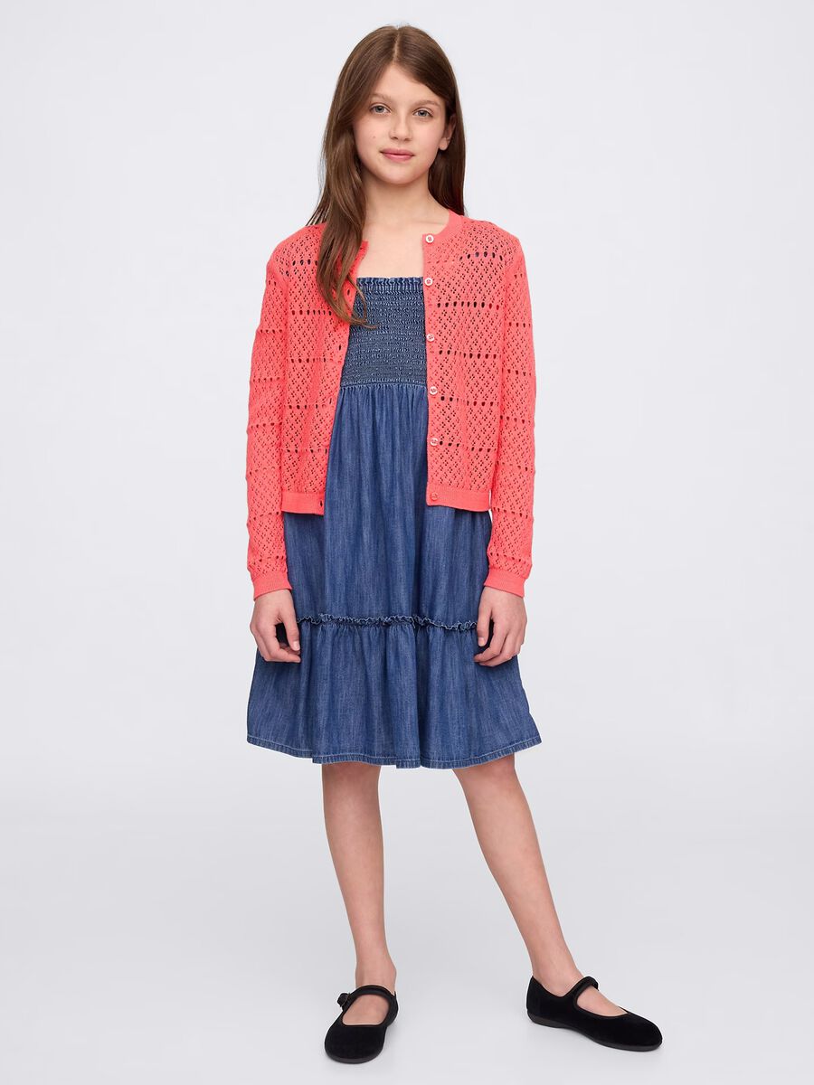 Pink cardigan with openwork design_1