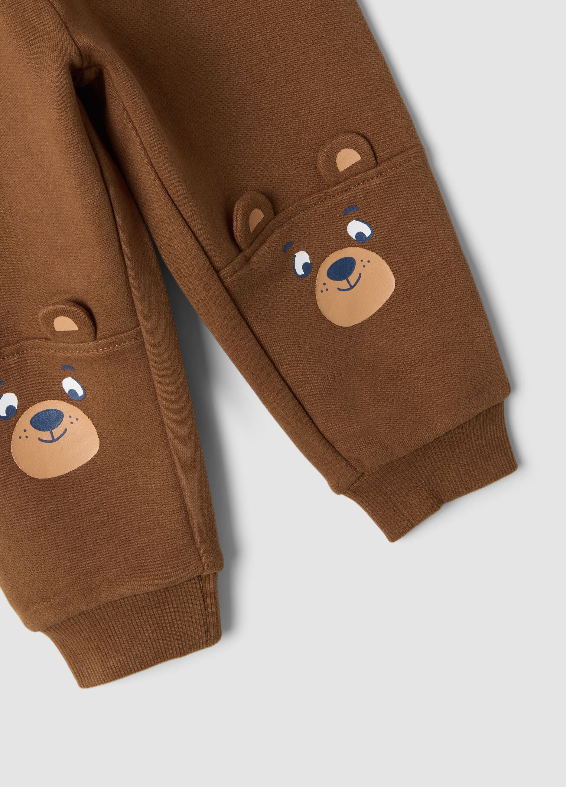Brown pure cotton over-fit joggers with teddy bear print