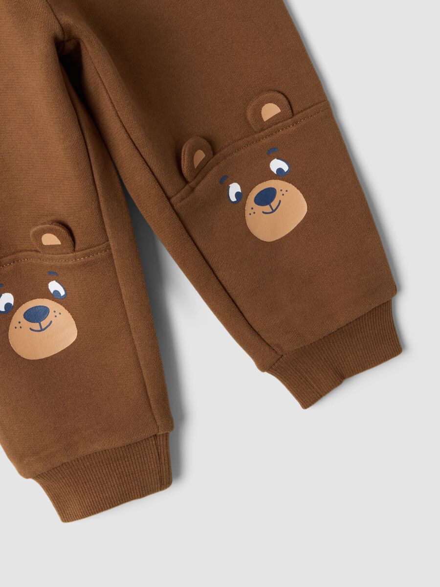 Pantaloni jogger marroni in puro cotone con stampa orsetto over fit_2