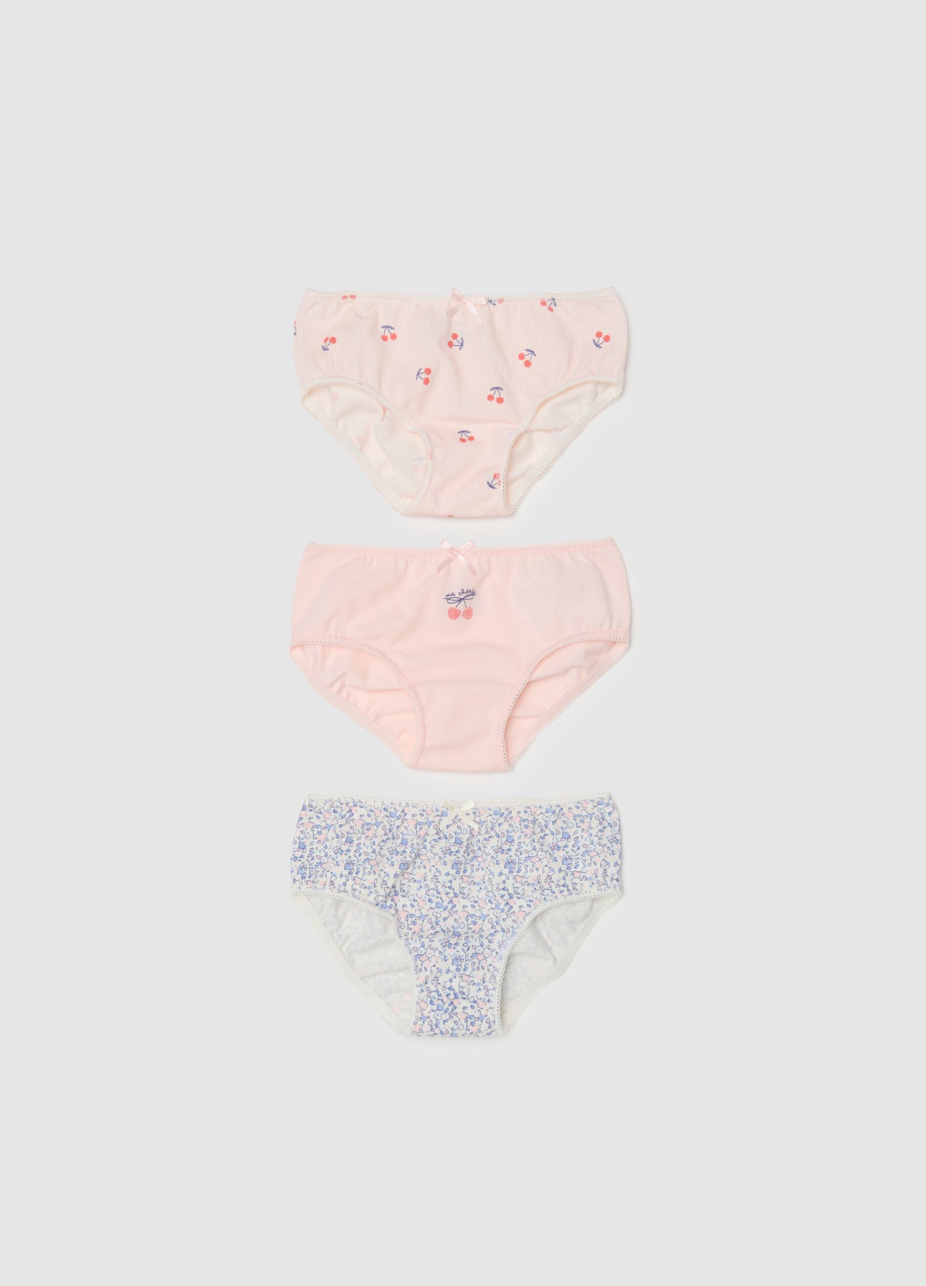 Three-pack multicolour cotton mix baby girl knickers with regular fit