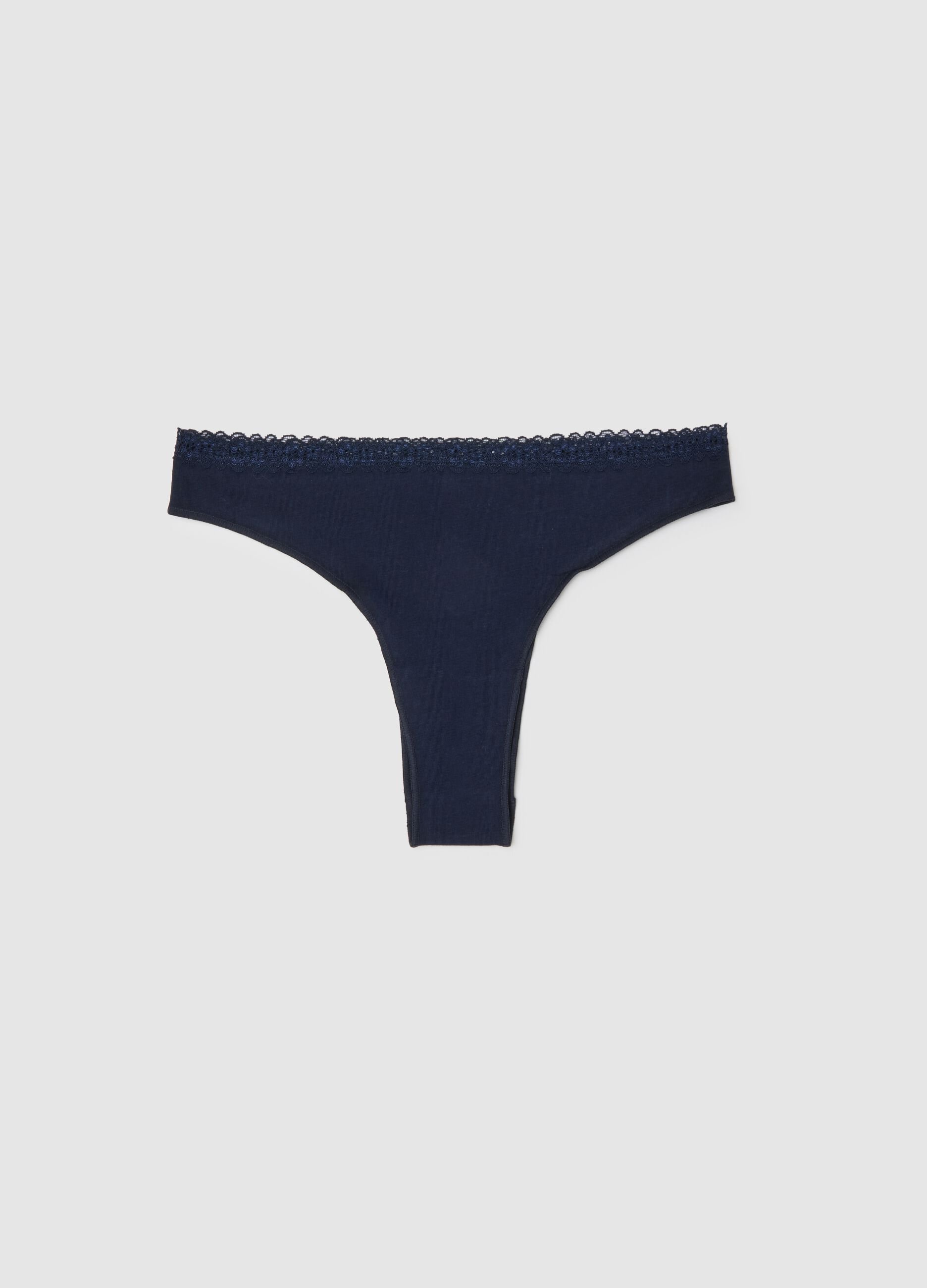 Blue regular fit stretch cotton Brazilian briefs