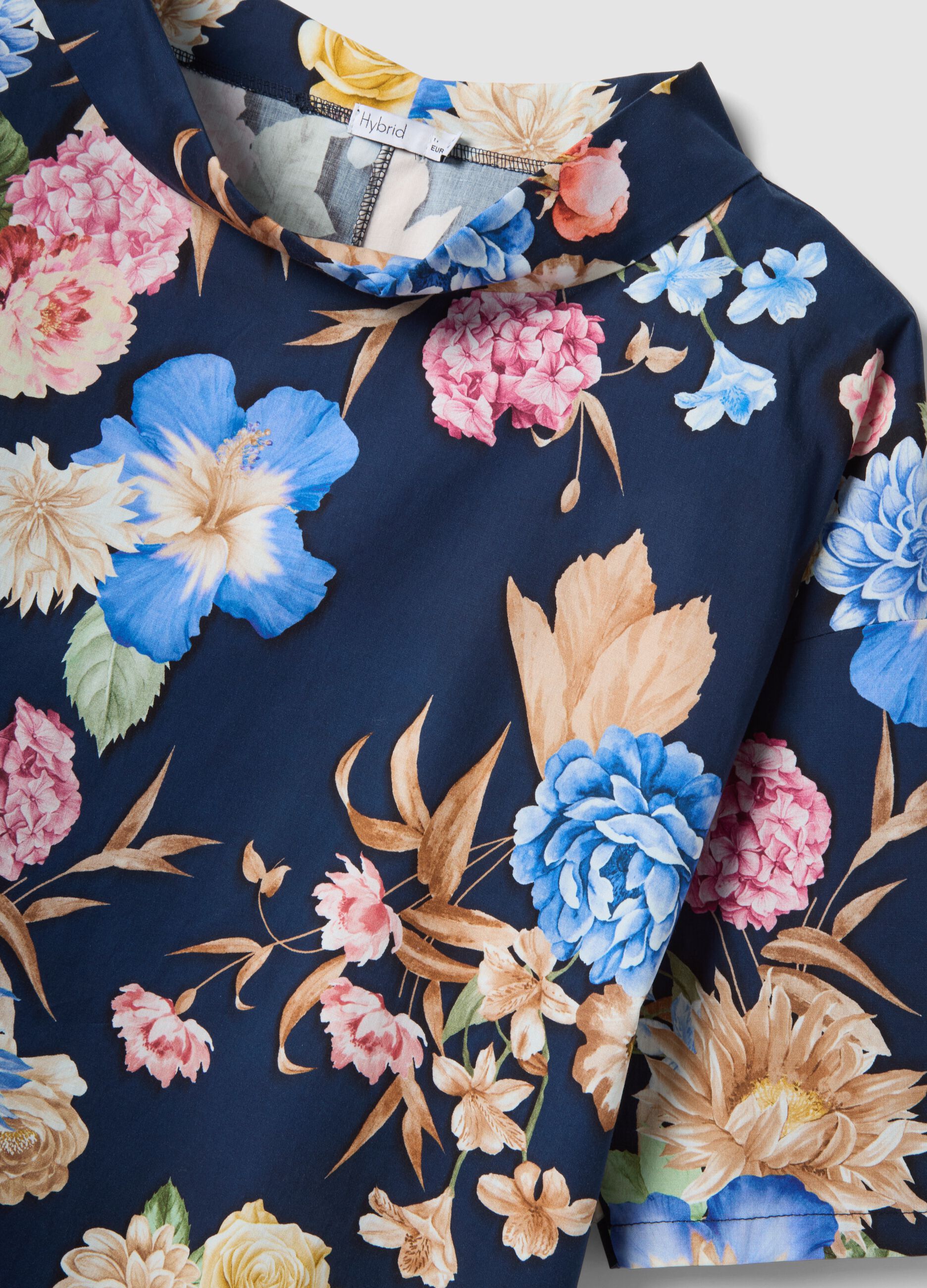 Blue floral stretch-cotton top