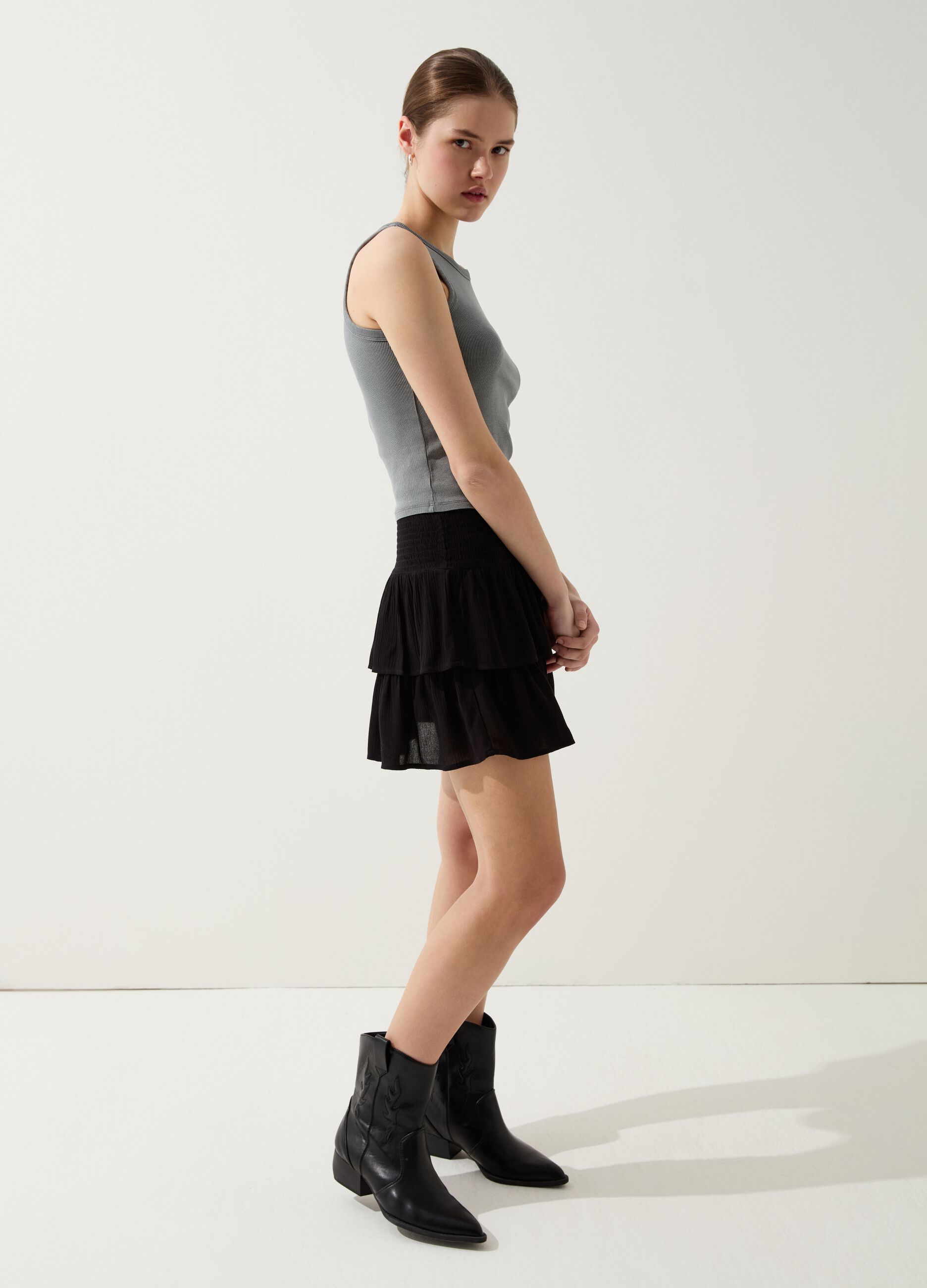 Tiered miniskirt in viscose