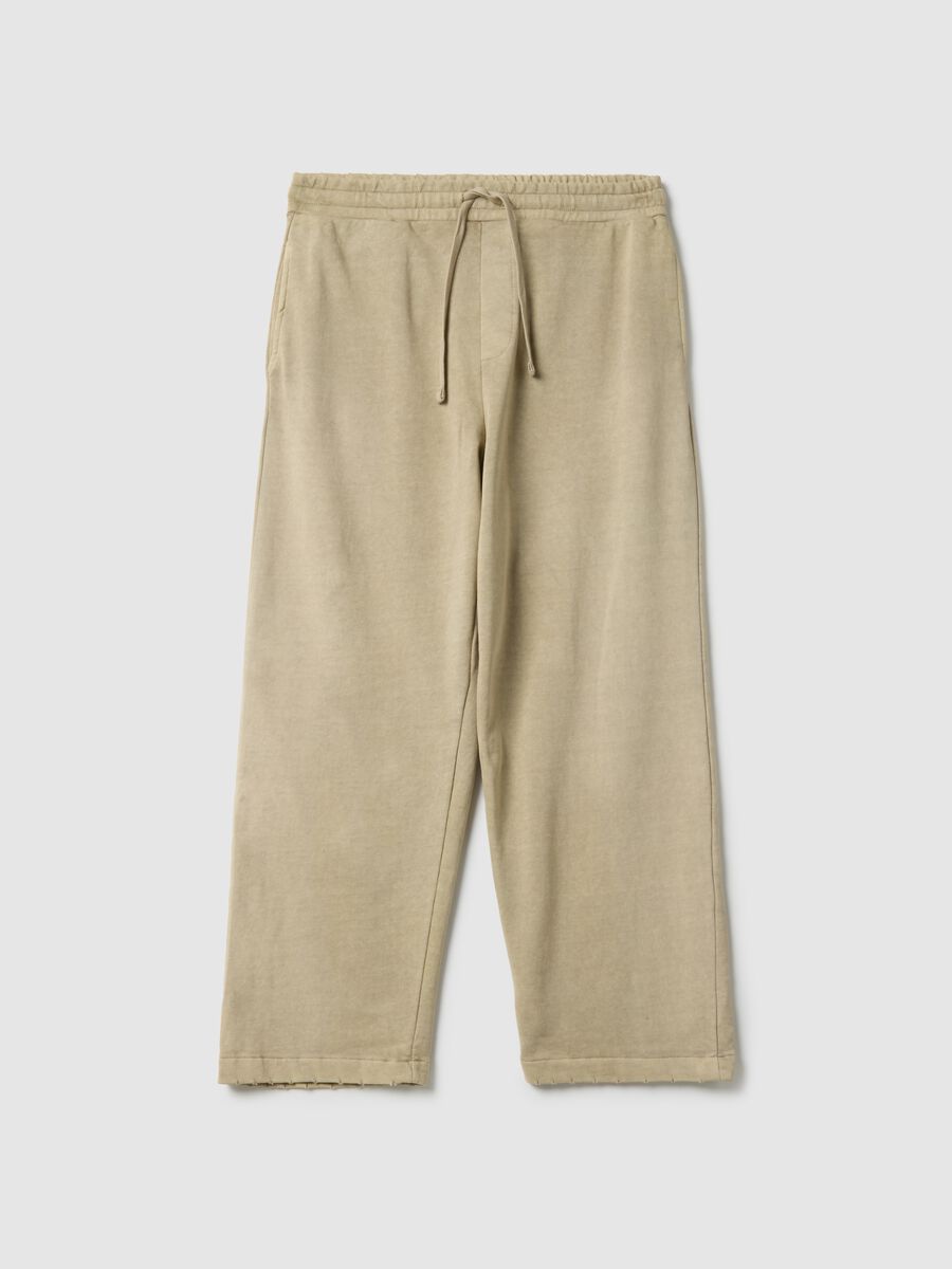 Oversize fit beige cotton blend trousers_0