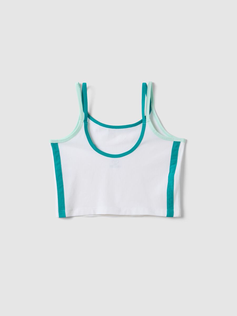 Tank top fitted in cotone elasticizzato bianco da ragazza con fiore_4