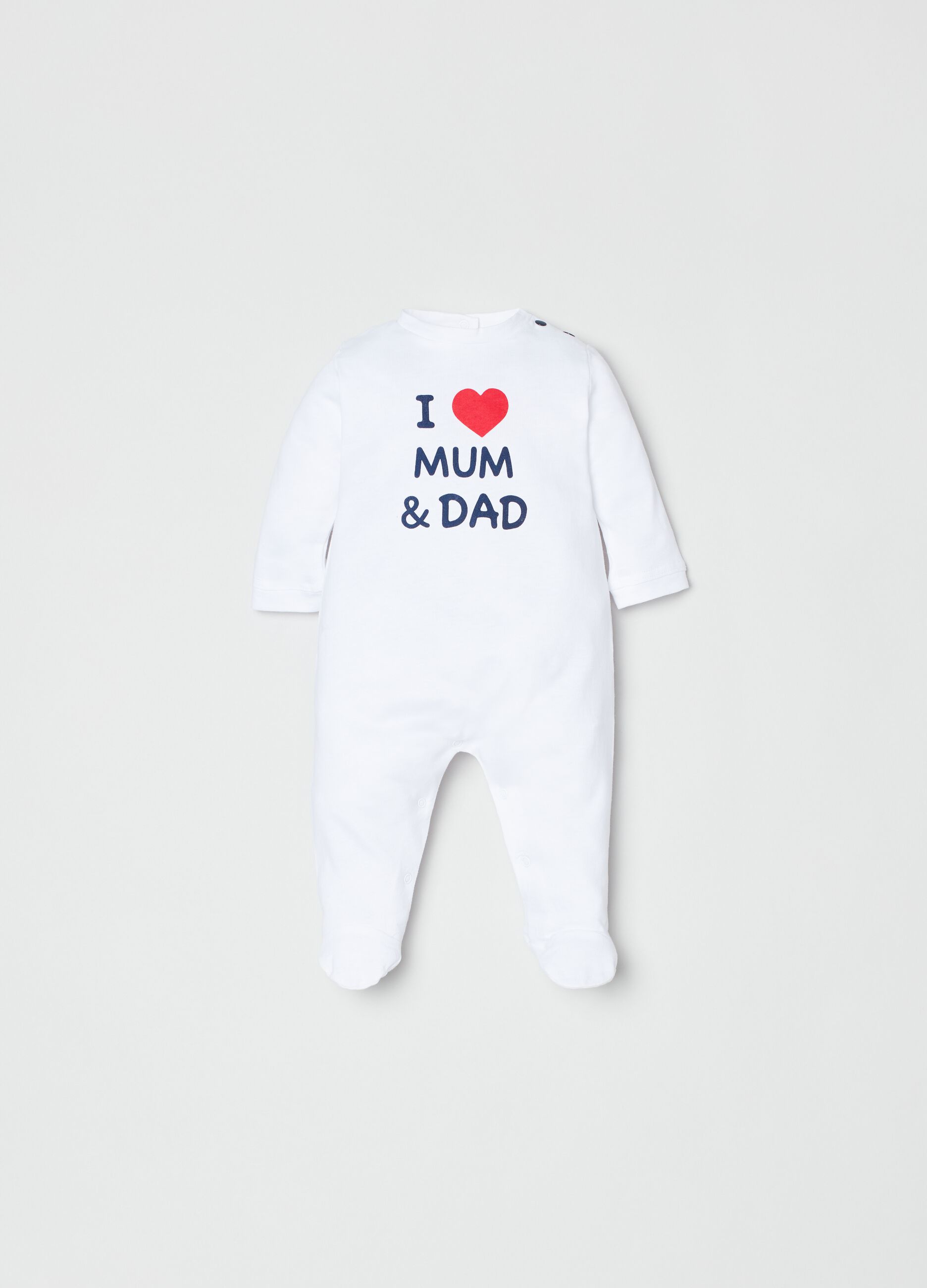 Onesie with feet and I Love Mum & Dad print