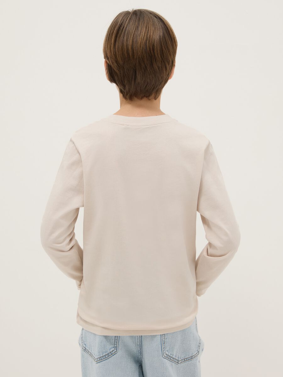 Maglietta beige da ragazzo in puro cotone regular fit con stampa_1