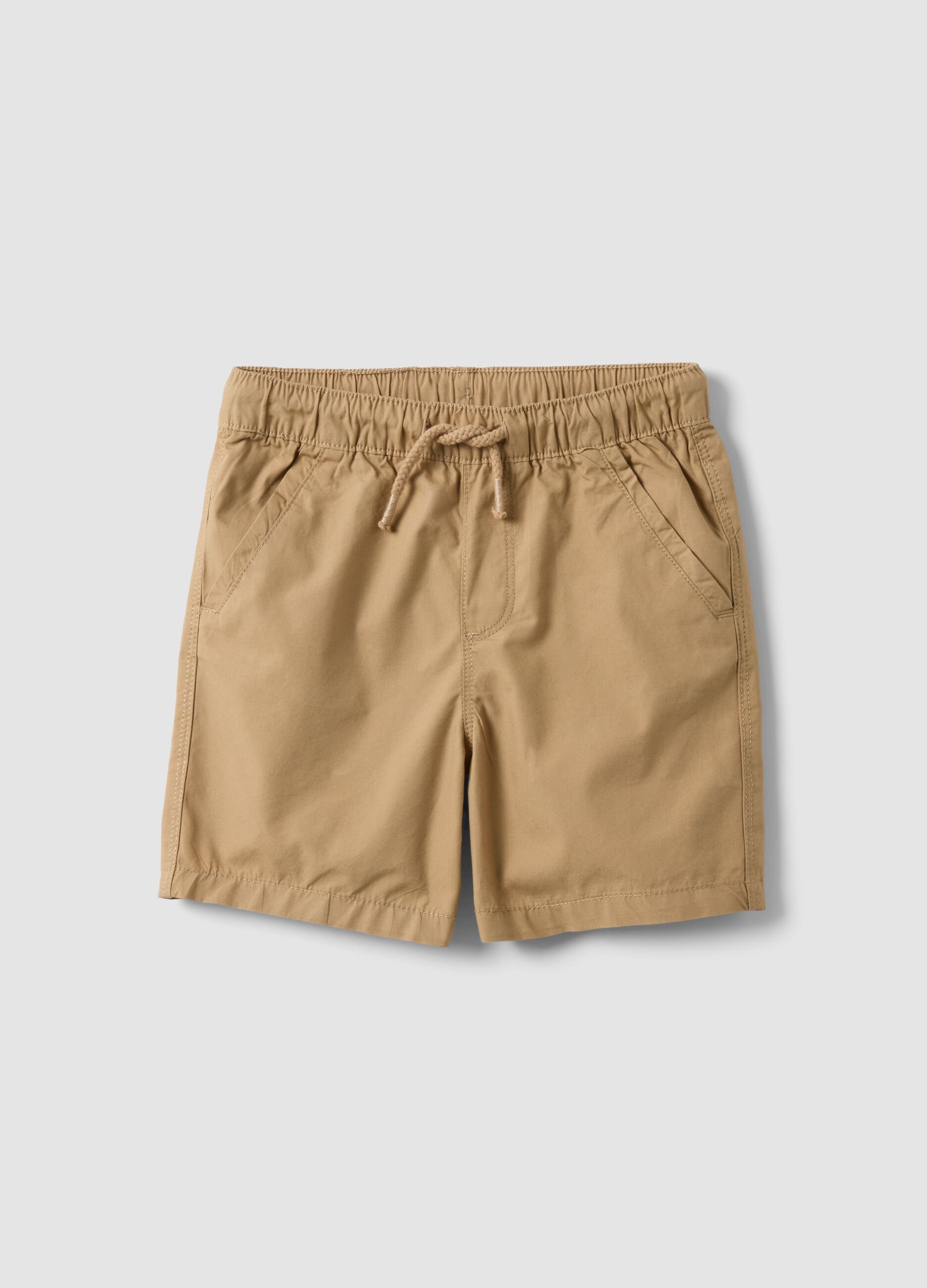 Beige pure cotton boys&rsquo; shorts, regular fit, with drawstring