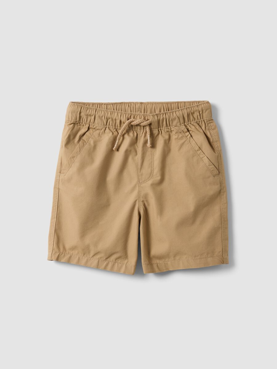 Beige pure cotton boys&rsquo; shorts, regular fit, with drawstring_0