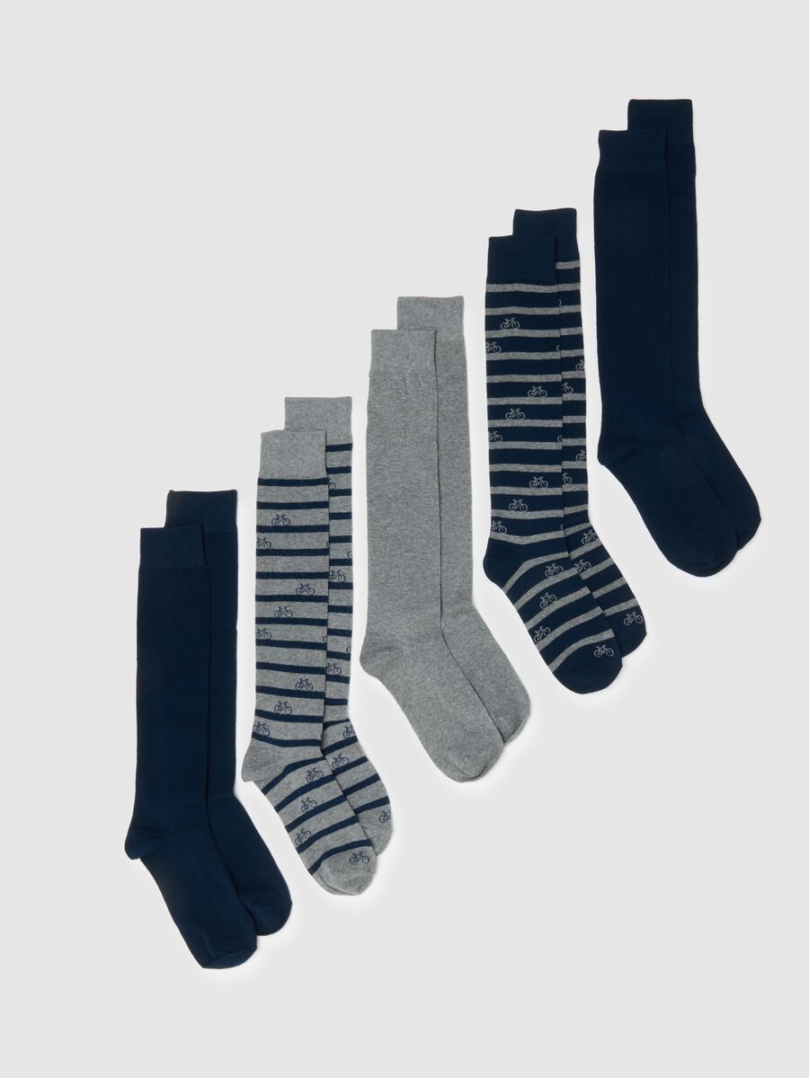 Multicolour stretch cotton long socks multipack with stripes_0