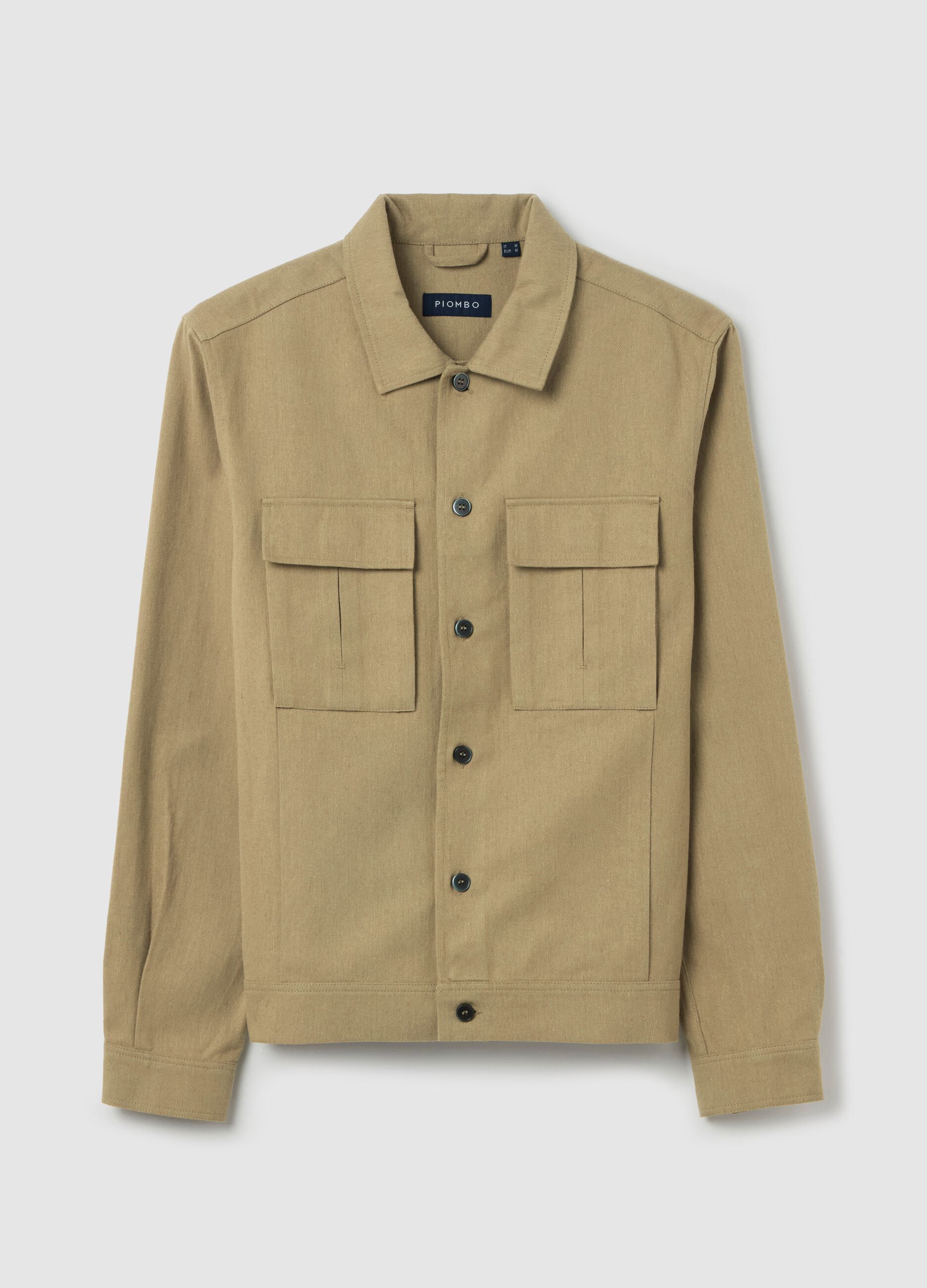 Shacket in linen and cotton twill