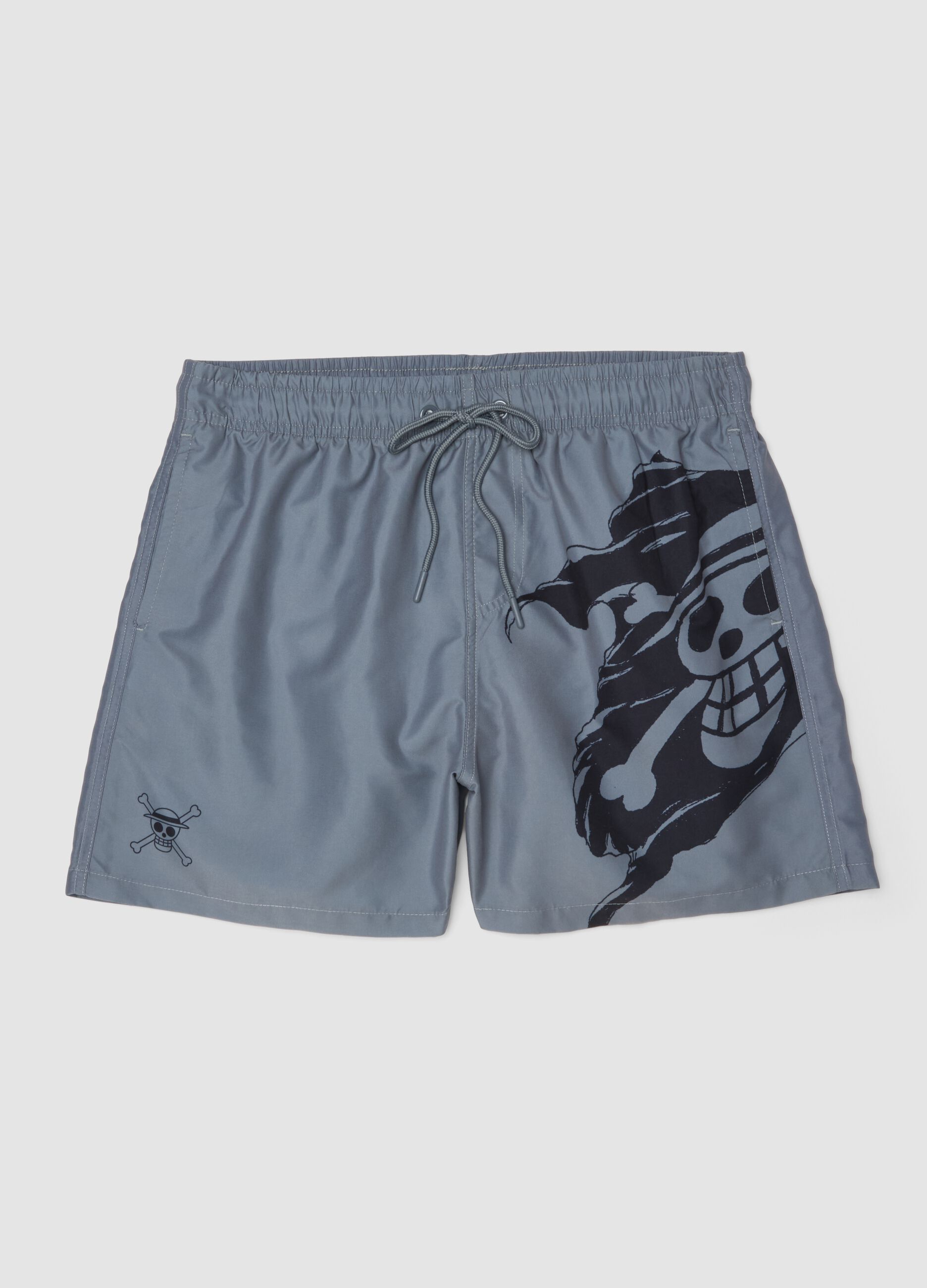 Grey Swim Boxer Shorts with One Piece Print
