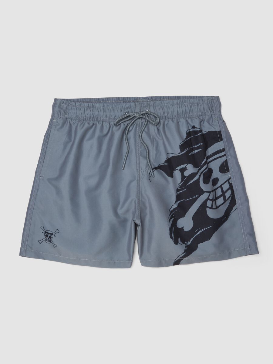Grey Swim Boxer Shorts with One Piece Print_4