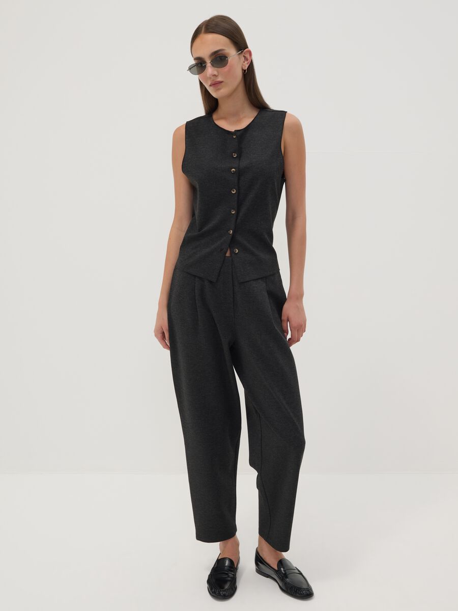 Black Milano-knit jogger trousers in stretch viscose, barrel fit_0