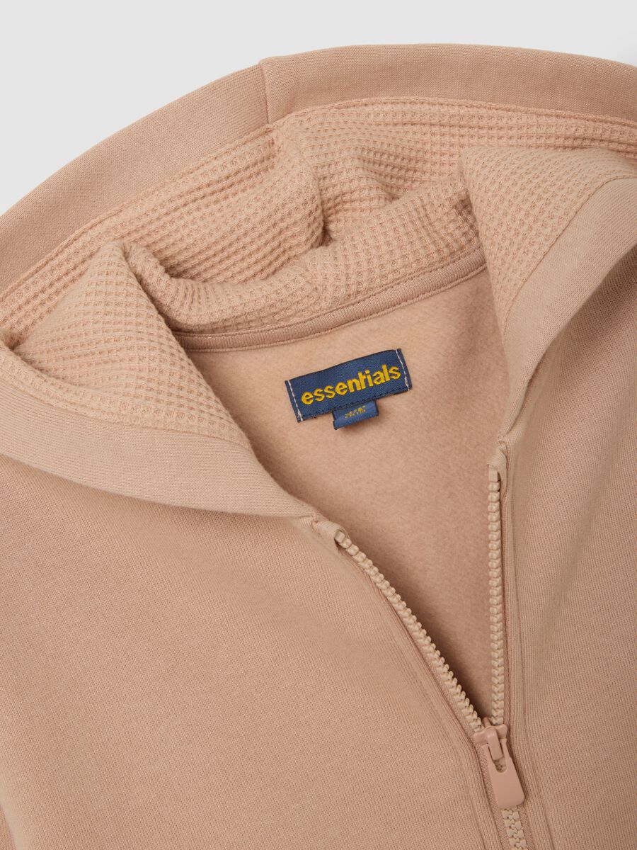 Felpa beige da bambina in puro cotone regular fit con cappuccio e zip_3