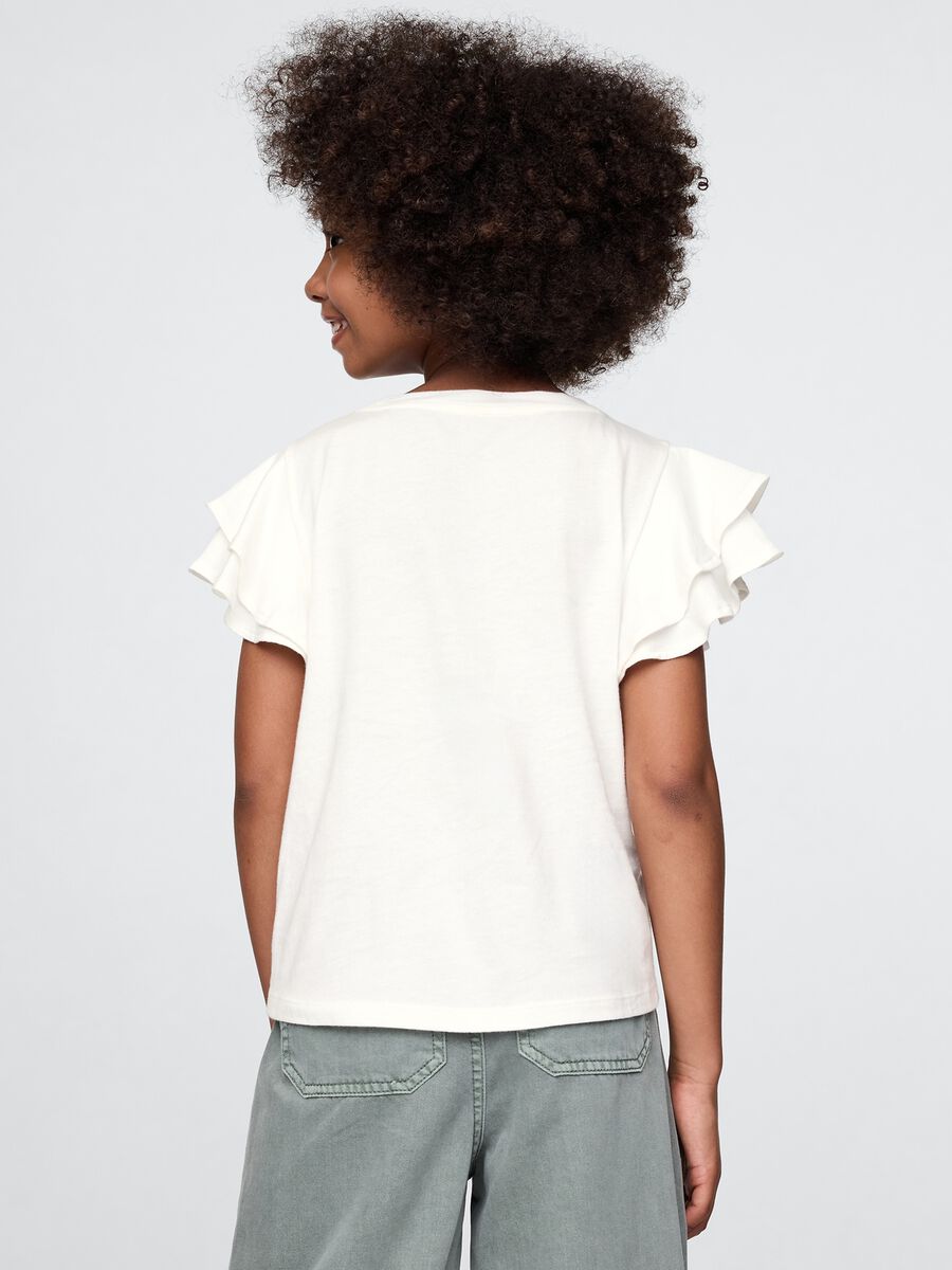 White short sleeve t-shirt with frills and floral print_1