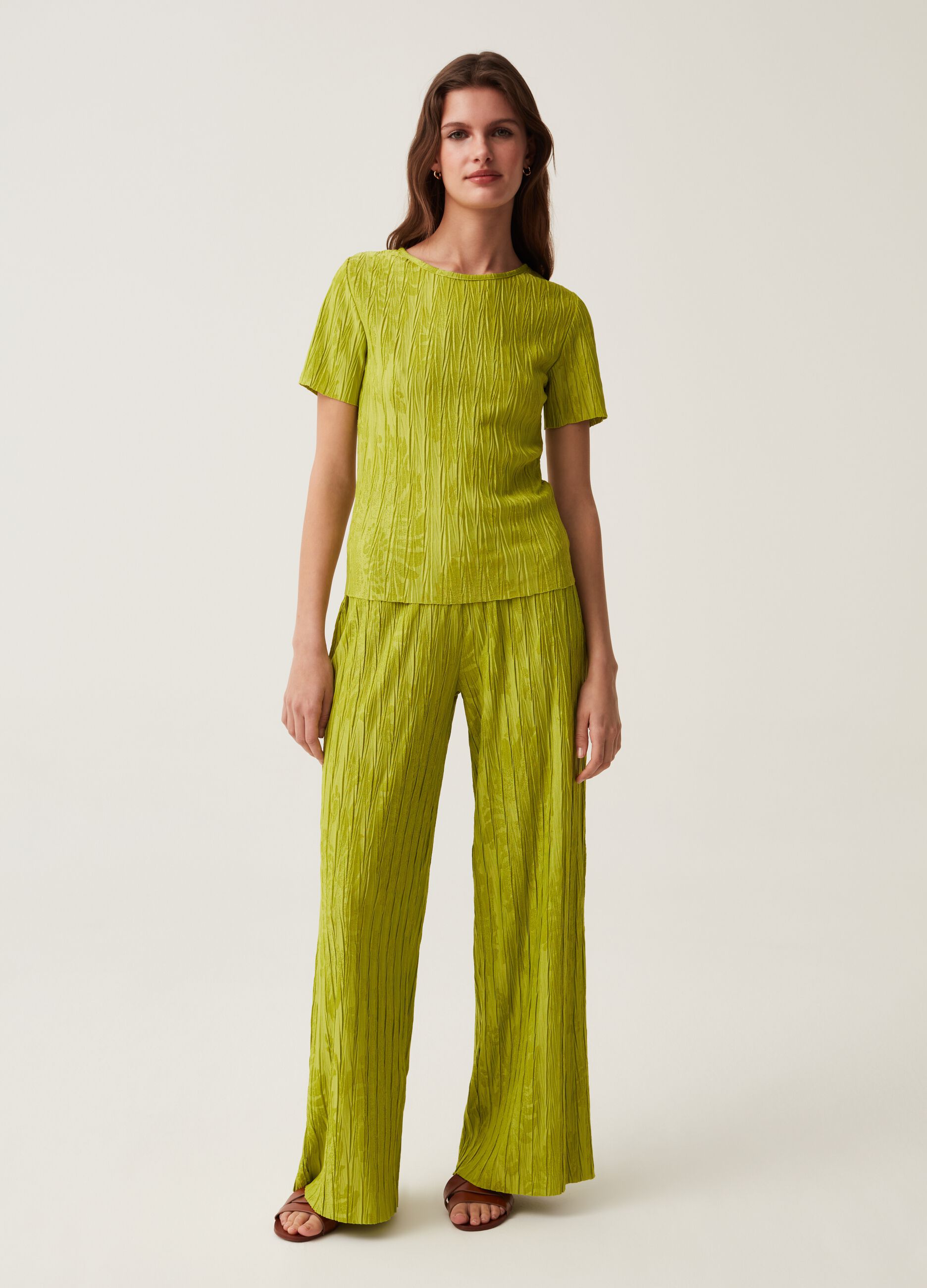 Pantalone flared con disegno jacquard_0