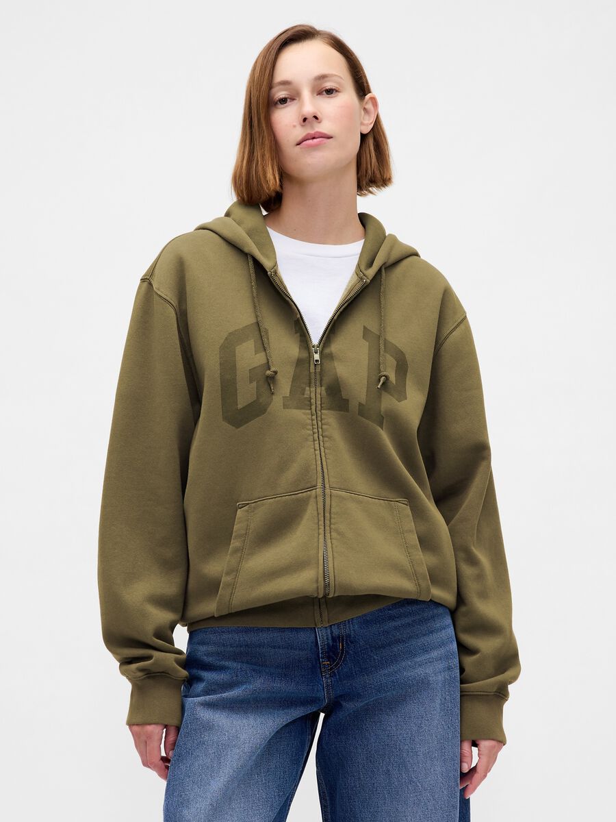 Green cotton blend zip-up hoodie_5