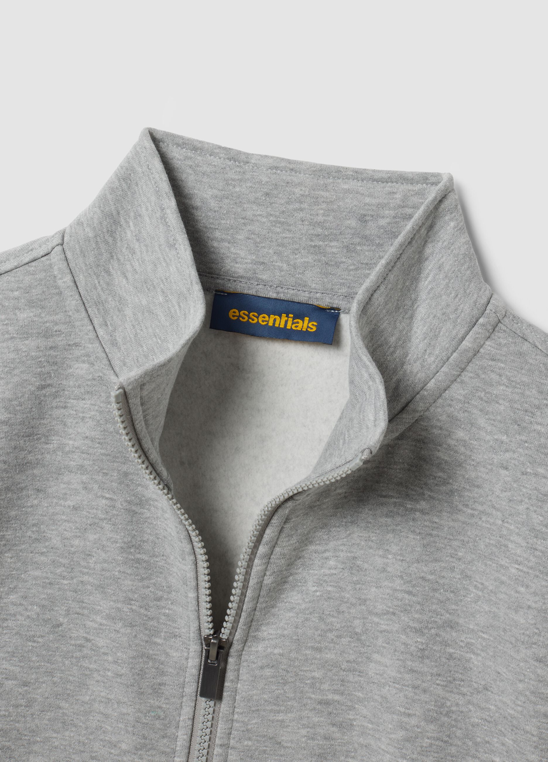 Grey cotton-blend sweatshirt with crew neck and zip, regular fit