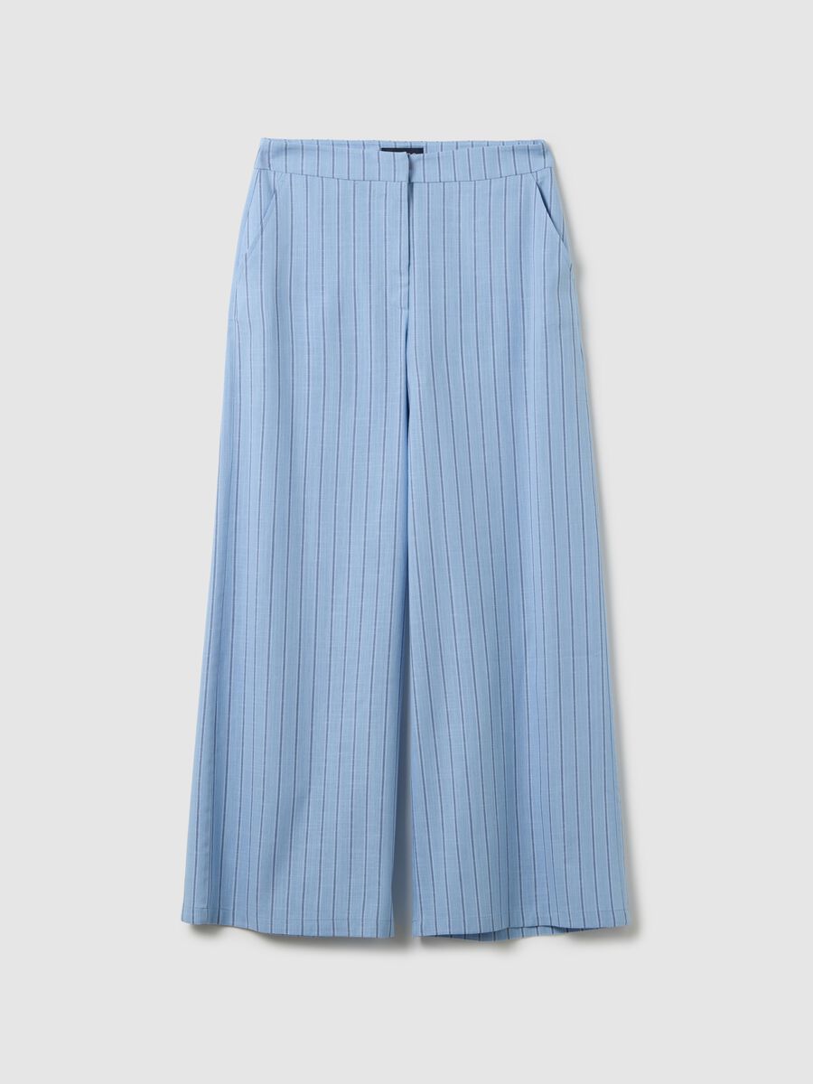 Women's wide-fit multicoloured cotton and viscose trousers with broad stripes_4