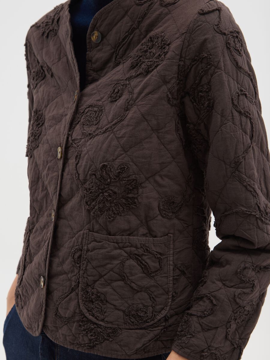 Brown embroidered jacket in pure cotton regular fit_3