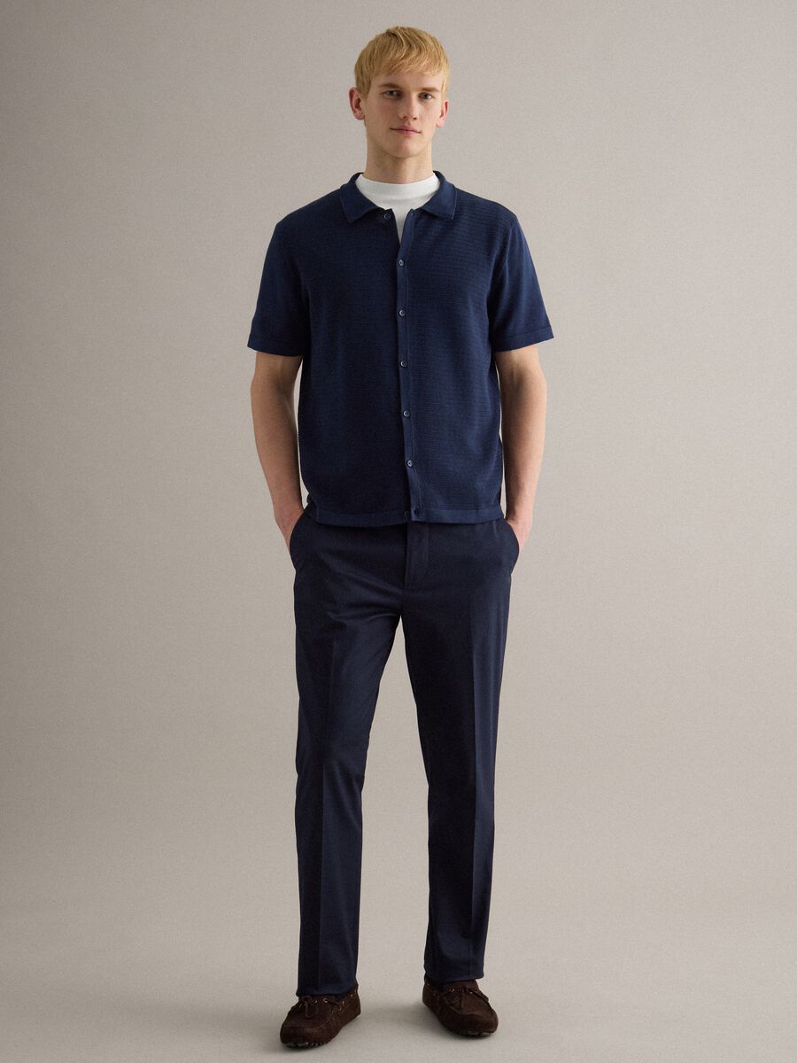 Blue pure cotton polo with buttons, regular fit_1