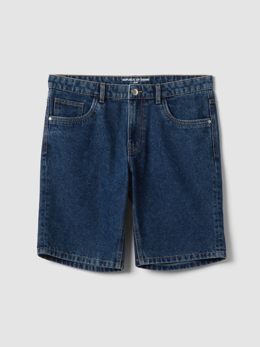 Slim Fit Blue Denim Cotton Blend Shorts_4