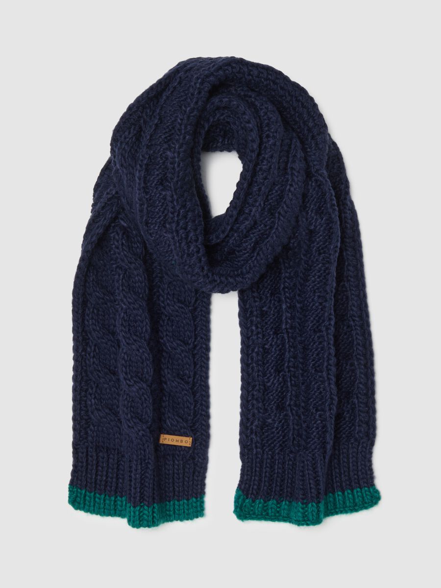 Blue Children's Scarf with Cable Pattern_1