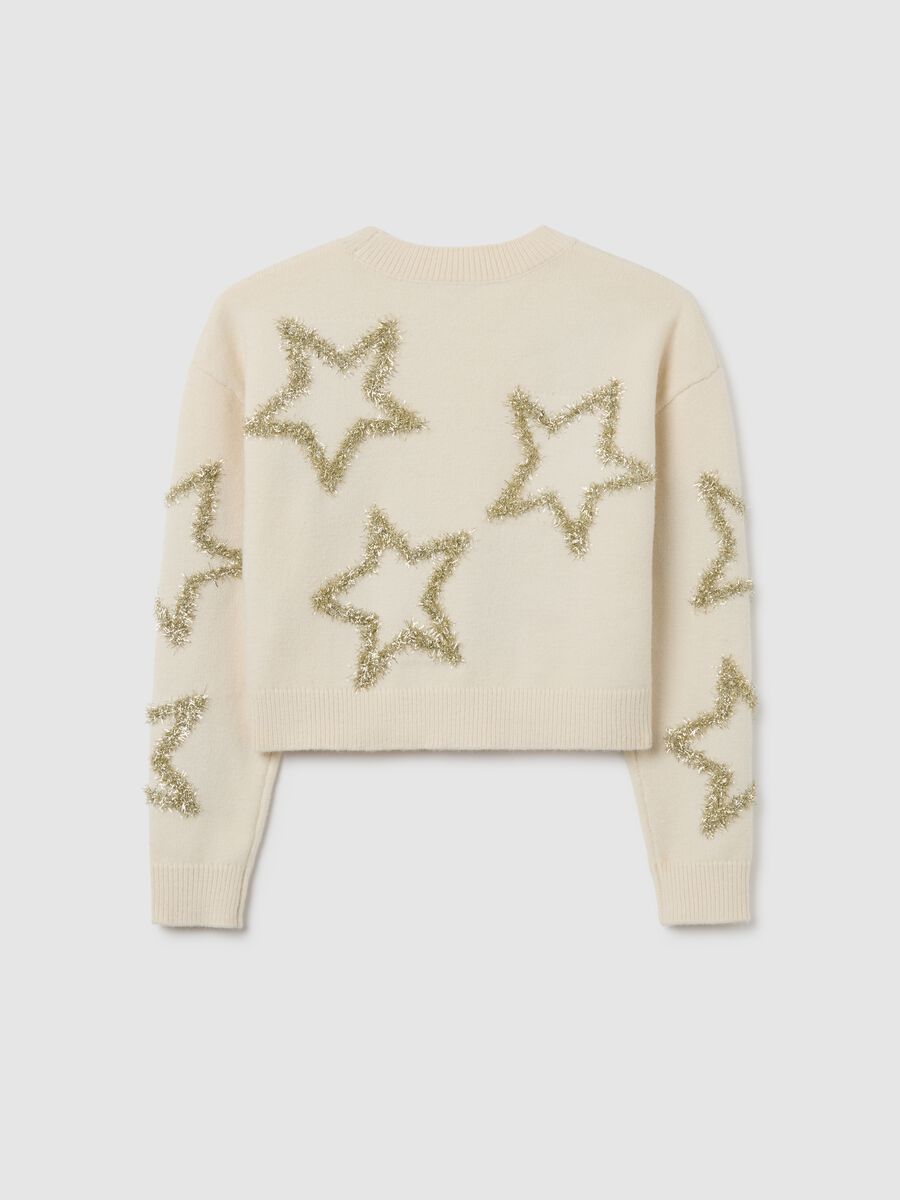 Girls' beige regular fit sweater with decorative stars_4
