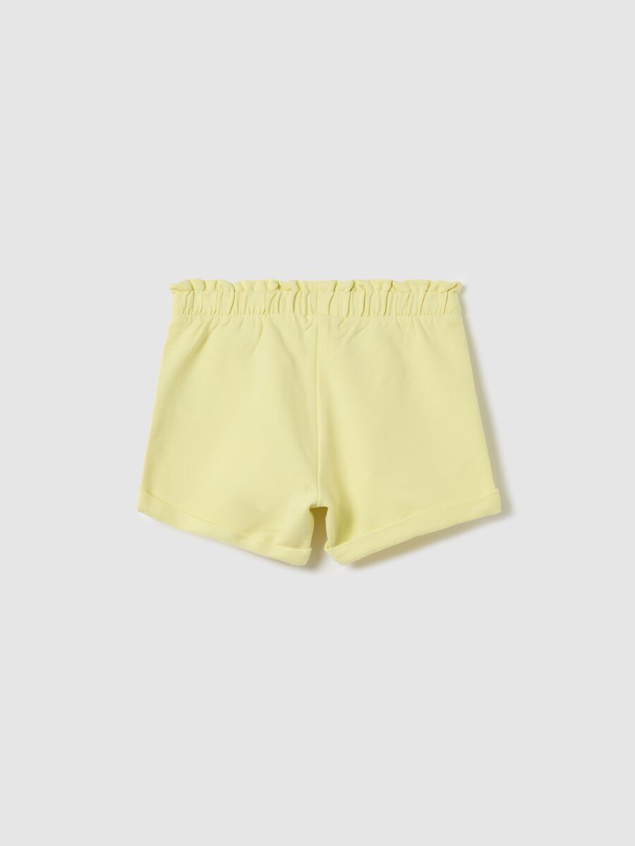 Yellow French terry shorts with bow and frills_1