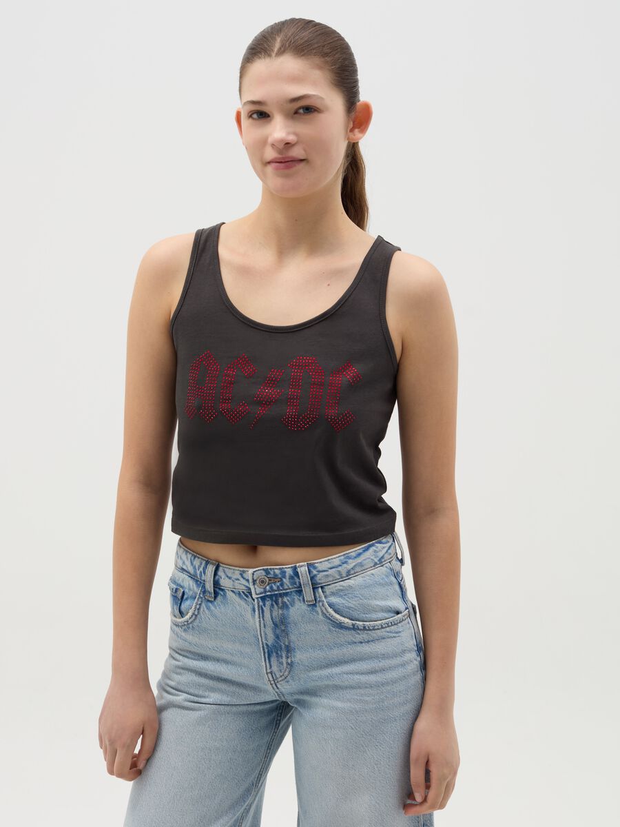 Tank top with AC/DC logo in diamantés_0